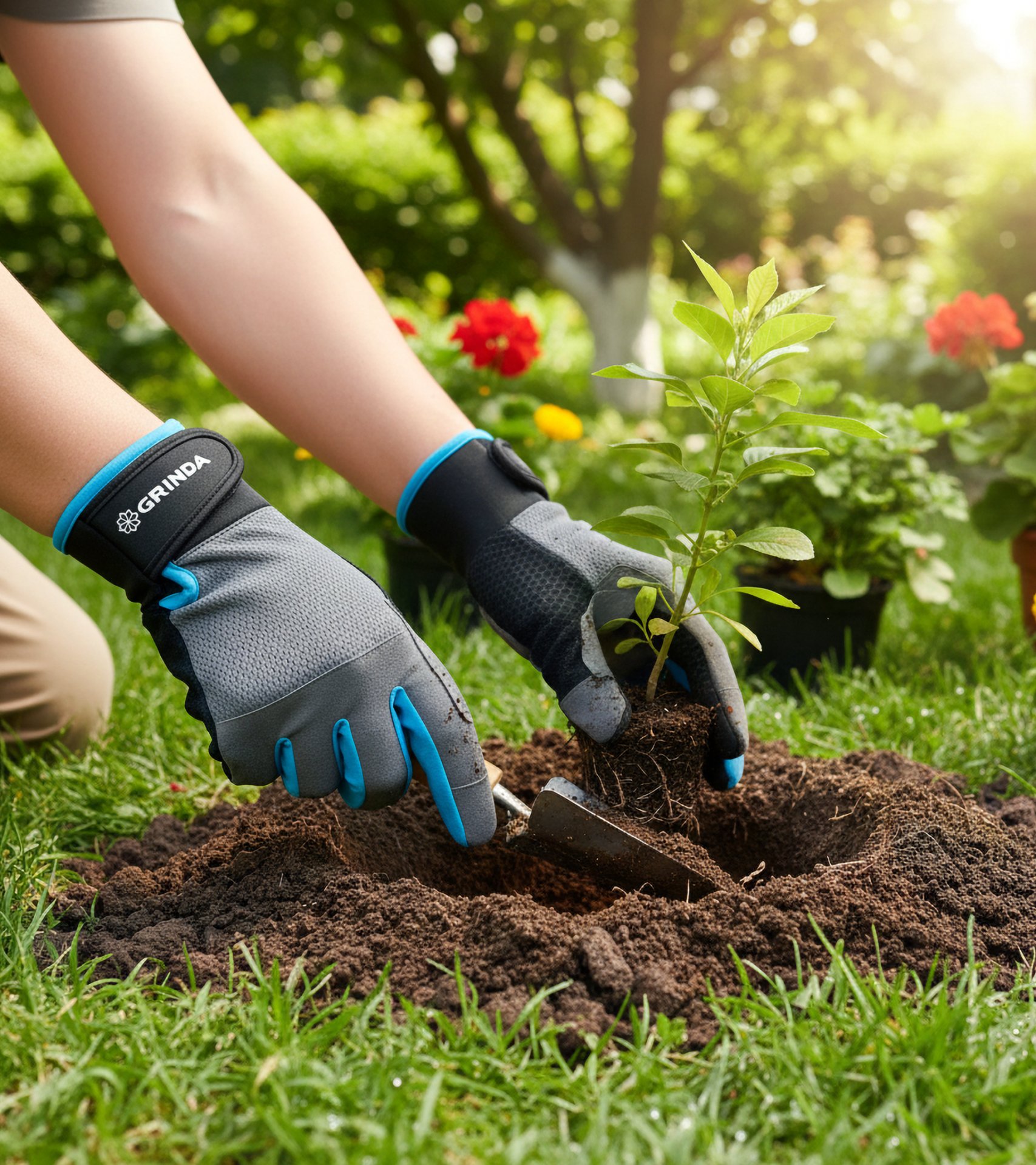 GRINDA FLORA, M (8), садовые перчатки из искусственной кожи с усиленным наладонником и кончиками пальцев, противоскользящие, PRO Line (1138-M)