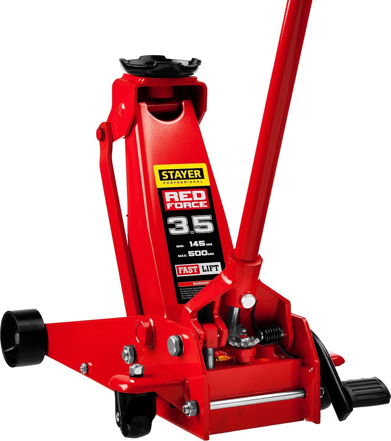 STAYER F-35 RED FORCE, 3.5 т, 145 - 500 мм, подкатной домкрат с быстрым и высоким подъемом для СТО, Professional (43155-3.5)