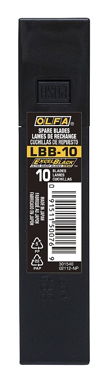 OLFA 18 мм, 10 шт, в платсиковом кейсе, черные сегментированные лезвия, EXCEL BLACK (OL-LBB-10)