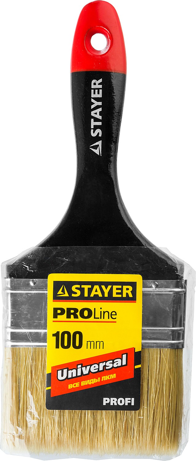 STAYER Universal, 100 мм, 4″, светлая, натуральная щетина, деревянная ручка, все виды ЛКМ, плоская кисть, Professional (0104-100)