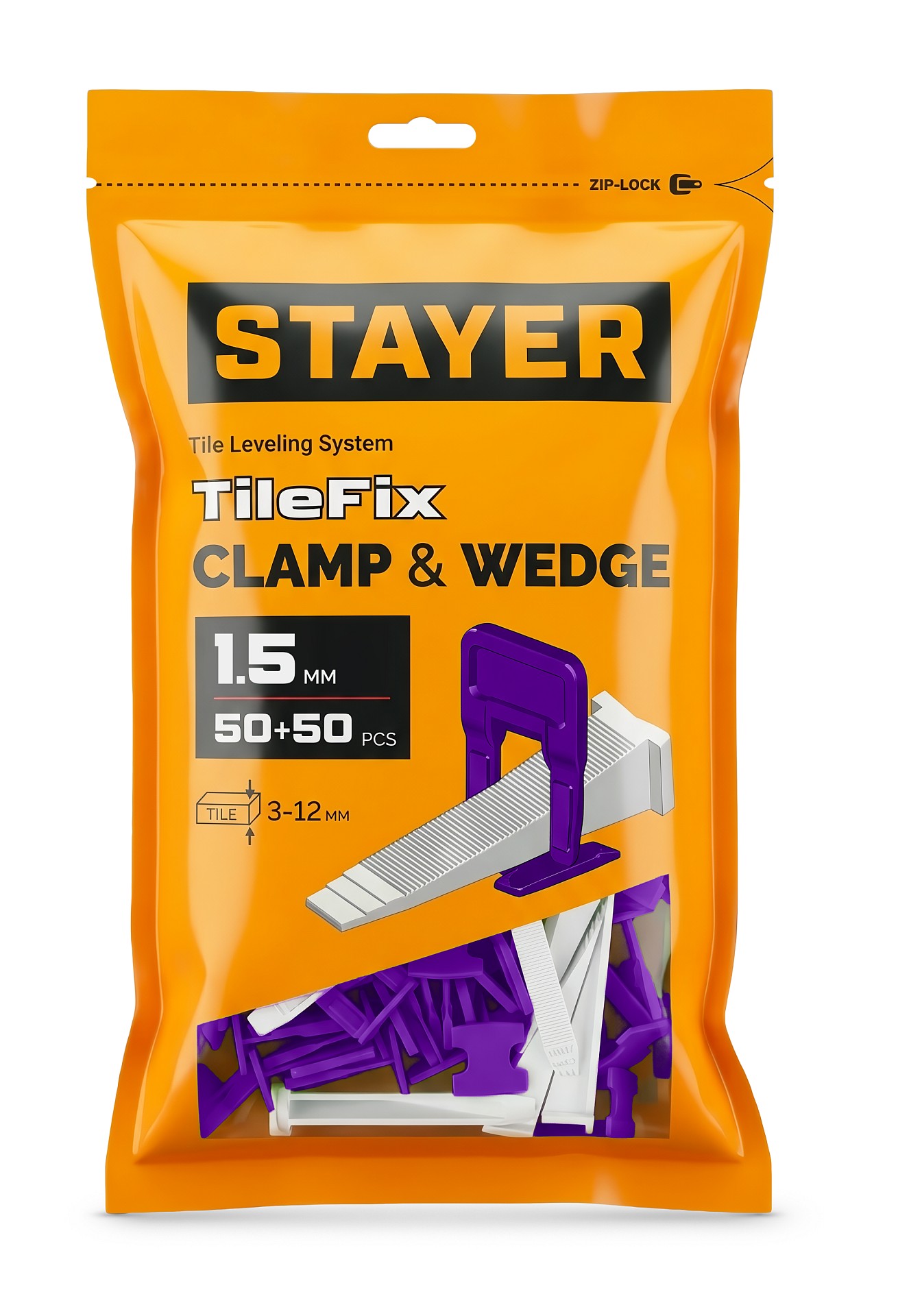 STAYER СВП TileFix, комплект: 1,5 мм, зажим + клин, 50 + 50 шт, система выравнивания плитки ″ворота″ (33842-H50)
