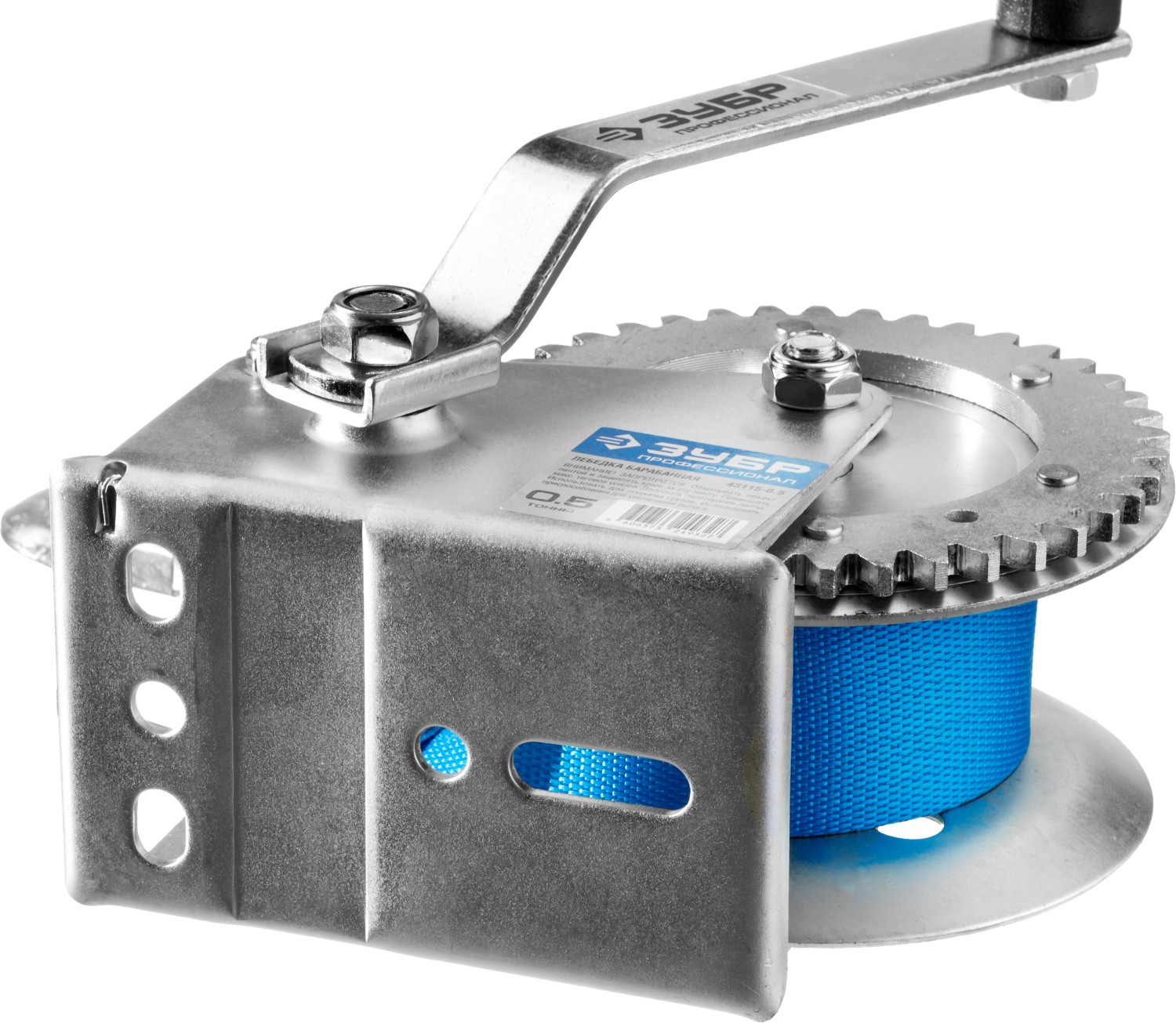 ЗУБР 0.5 т, 8 м, ручная барабанная тяговая ленточная лебедка, Профессионал (43115-0.5)