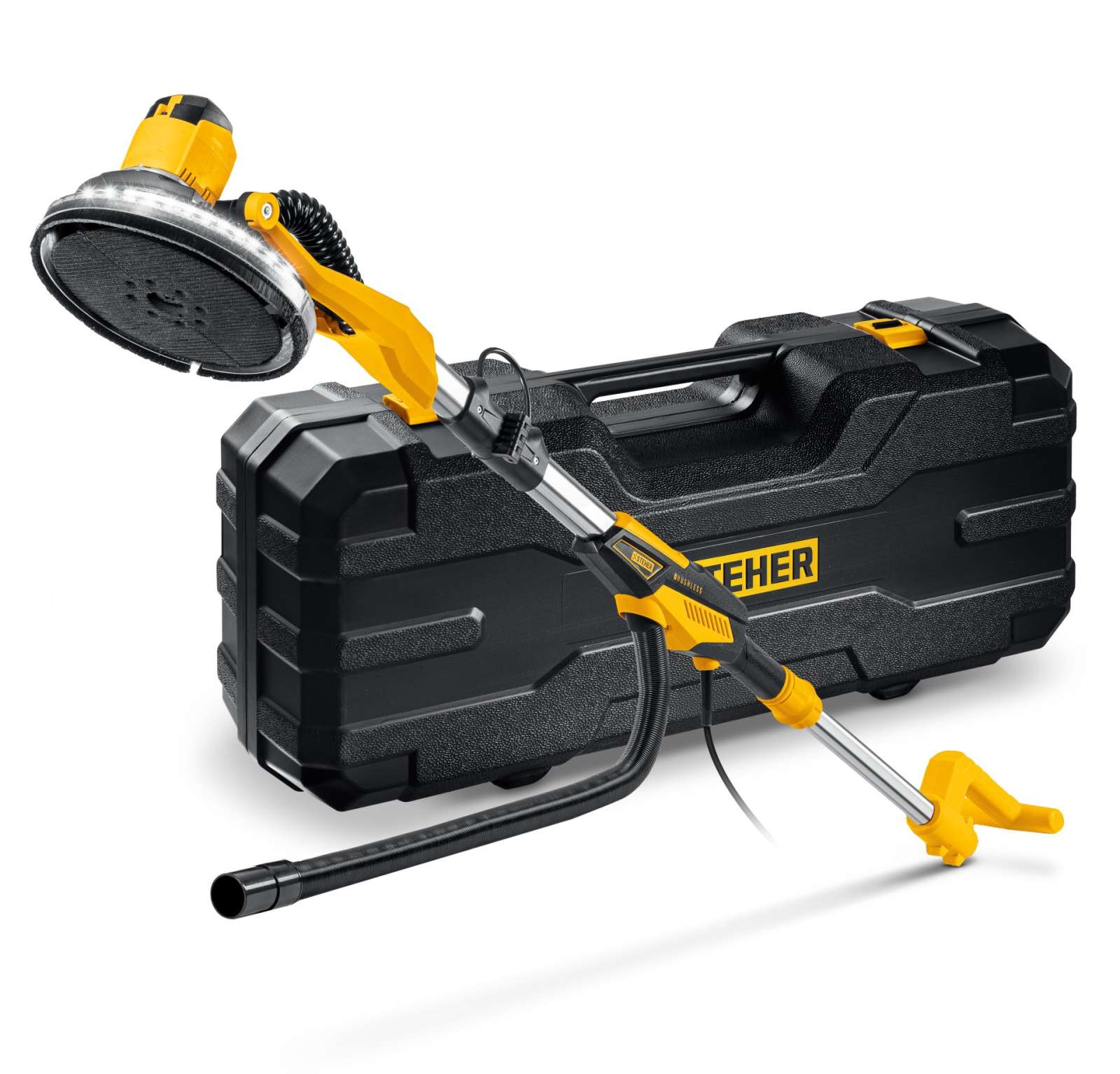 STEHER d225 мм, 500 Вт, подсветка, бесщеточная шлифовальная машина для стен (жираф), кейс (DWB-500)