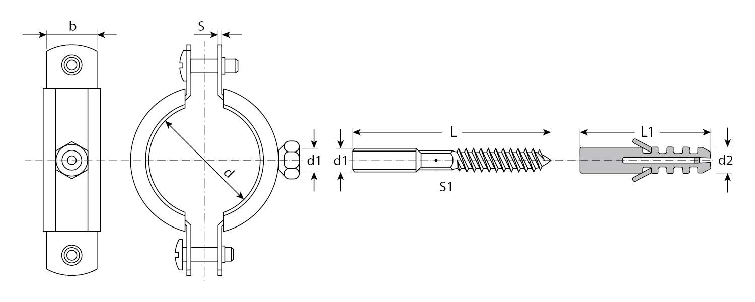 ЗУБР 3/4″, цинк, 1 шт, трубный хомут с сантехнической шпилькой и дюбелем (37866-25-29)