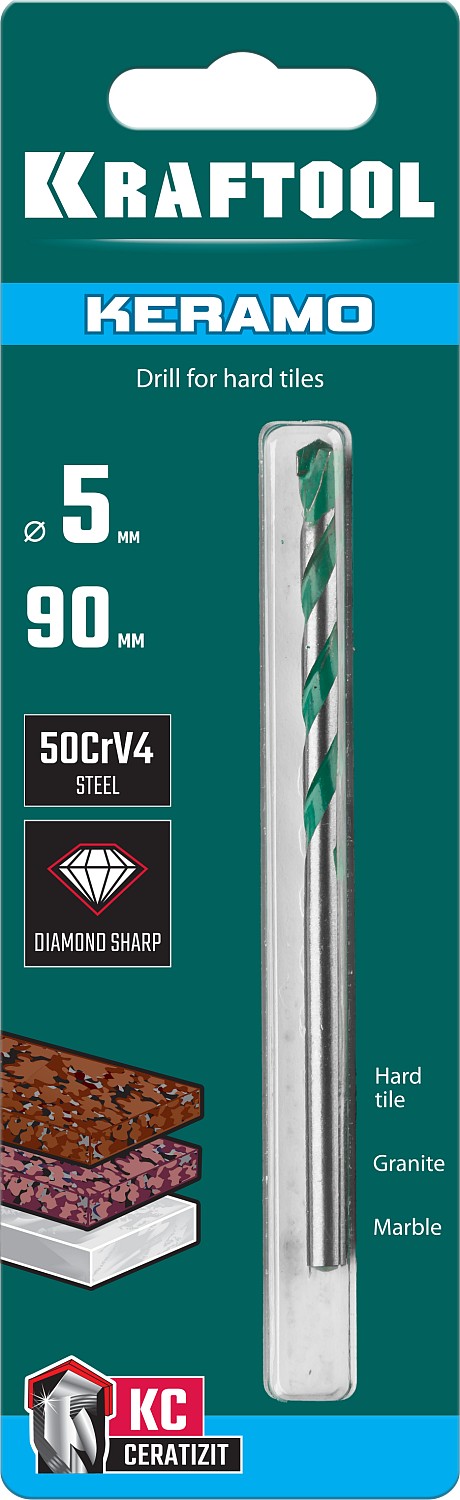 KRAFTOOL Keramo, 5 х 90 мм, тв.сплав КС, сверло по керамограниту (29175-090-5)