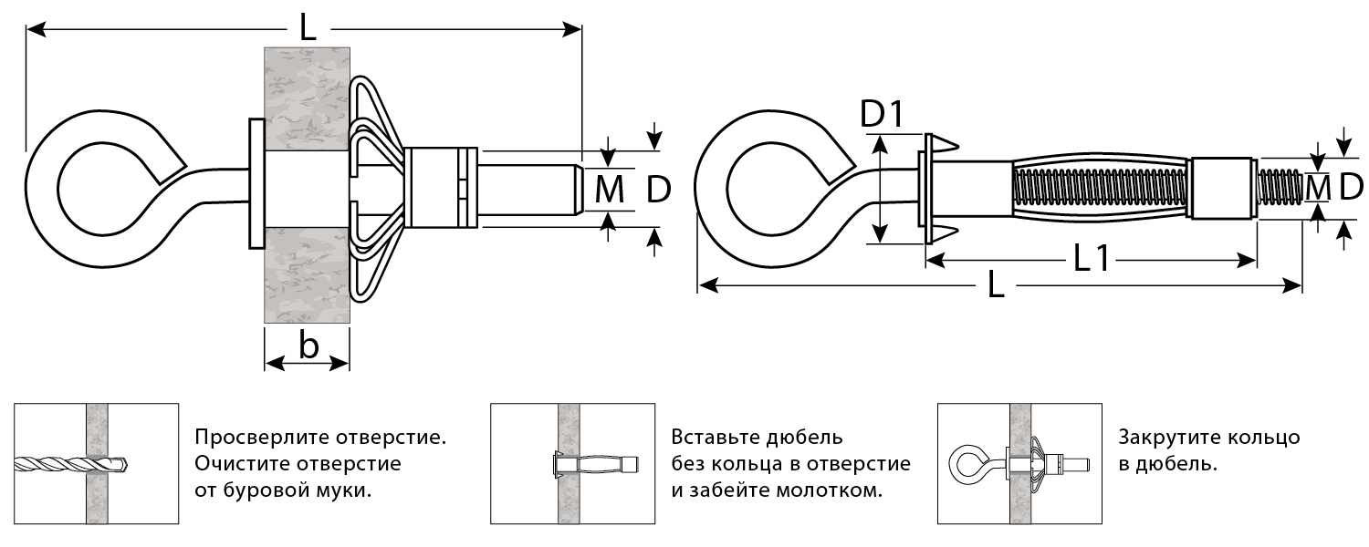 ЗУБР МОЛЛИ, М5 х 52 х 11 мм, 80 шт, анкер с кольцом для пустотелых конструкций (302532-05-052)