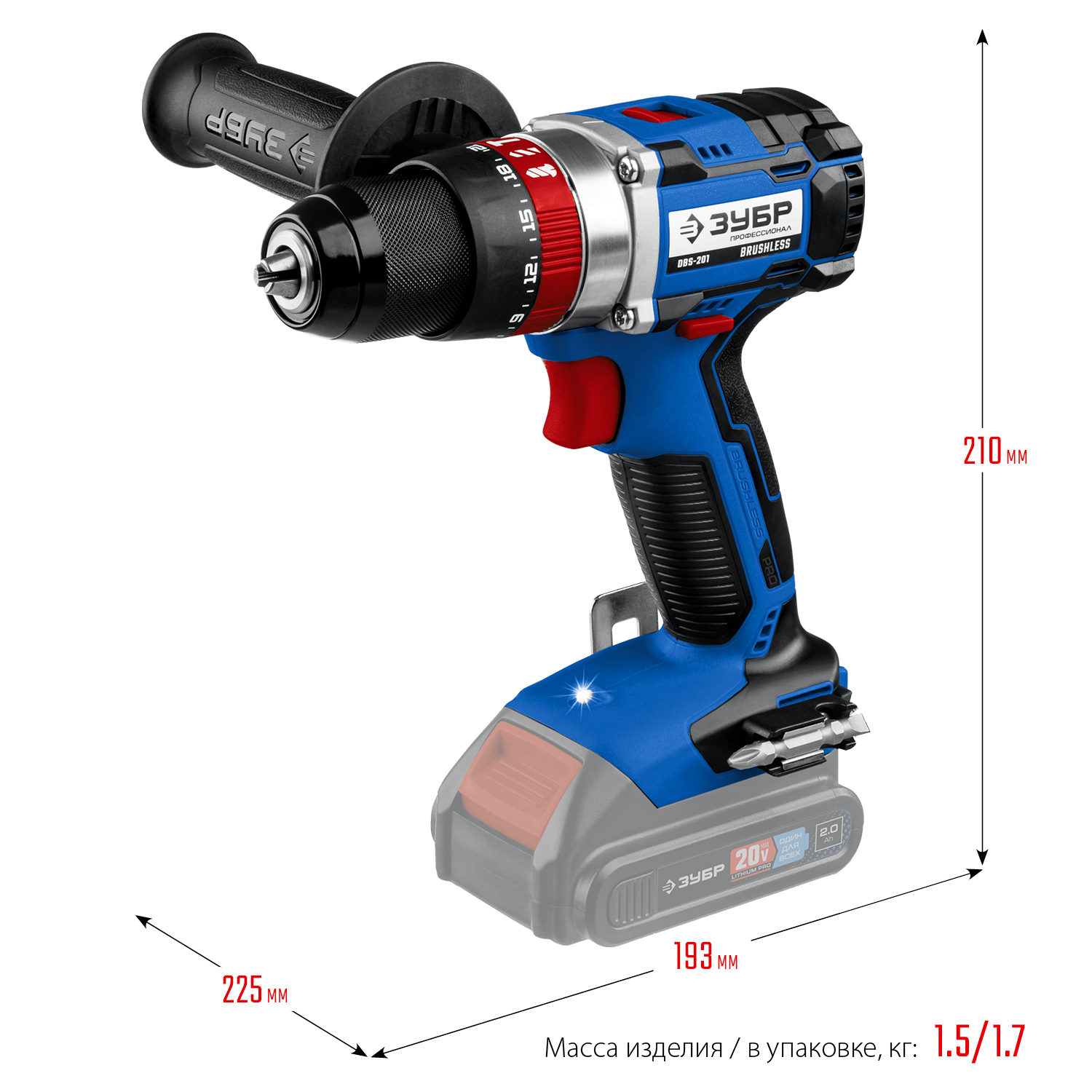 ЗУБР Т7, 20 В, 70 Н·м, без АКБ, бесщеточная ударная дрель-шуруповерт, Профессионал (DBS-201)