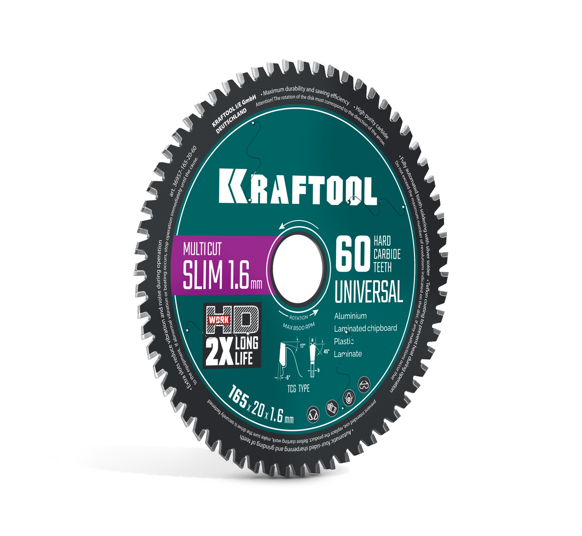 KRAFTOOL Slim multi cut 165 х 20 x 1.6 мм, 60Т, диск пильный по дереву (36957-165-20-60)