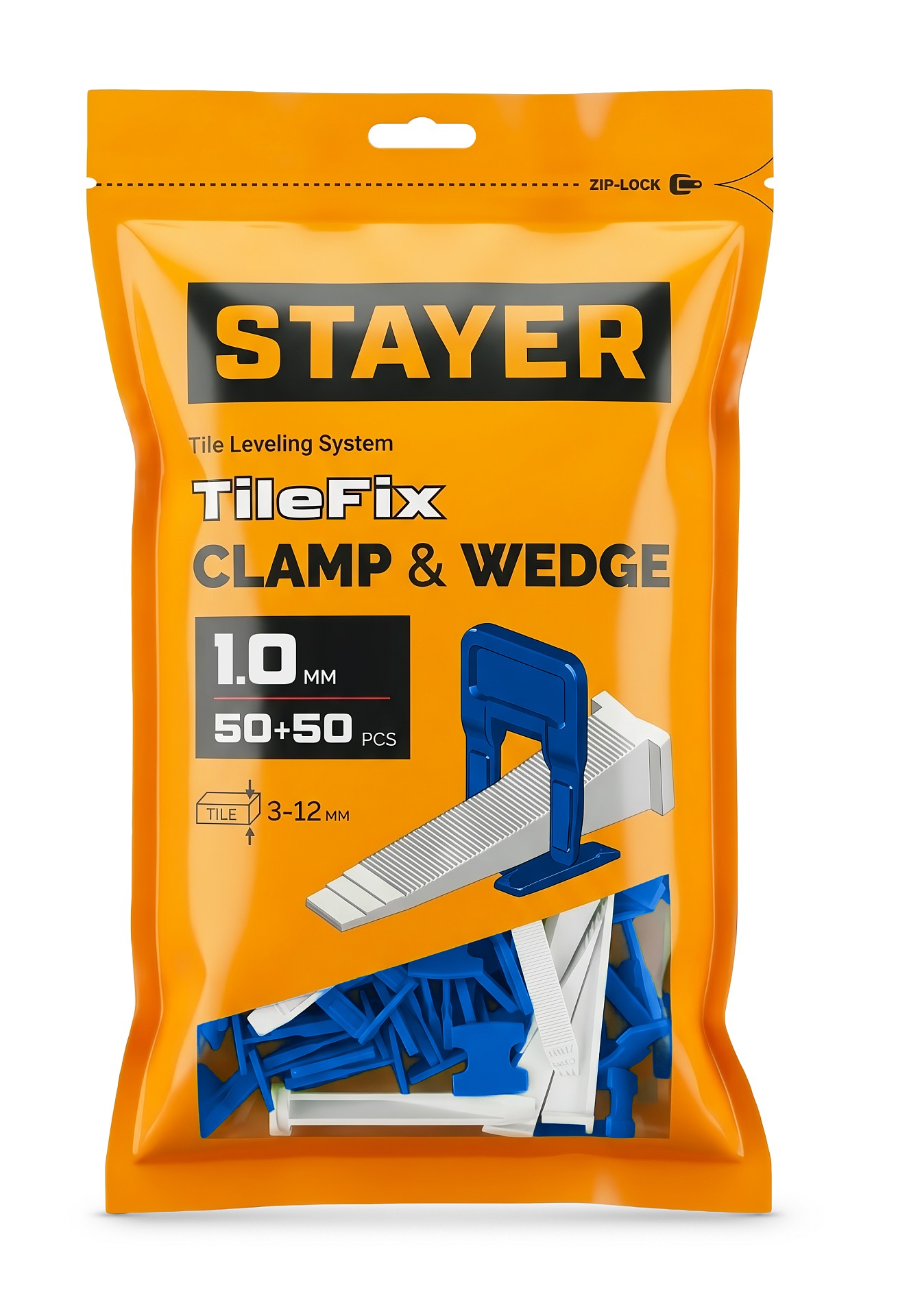 STAYER СВП TileFix, комплект: 1,0 мм, зажим + клин, 50 + 50 шт, система выравнивания плитки ″ворота″ (33841-H50)
