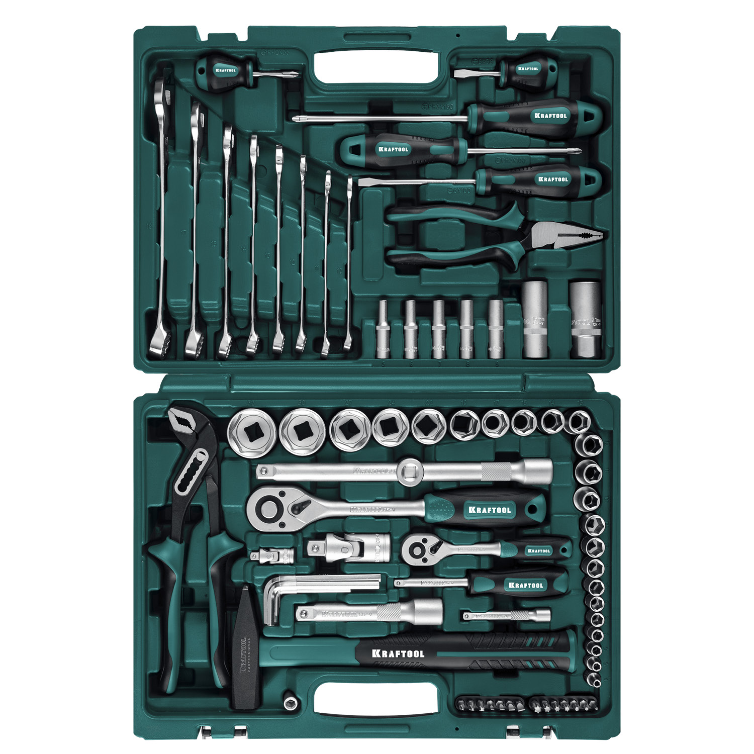 KRAFTOOL EXTREM-76, 76 предм., (1/2″+3/8″+1/4″), универсальный набор инструмента (27889-H76)