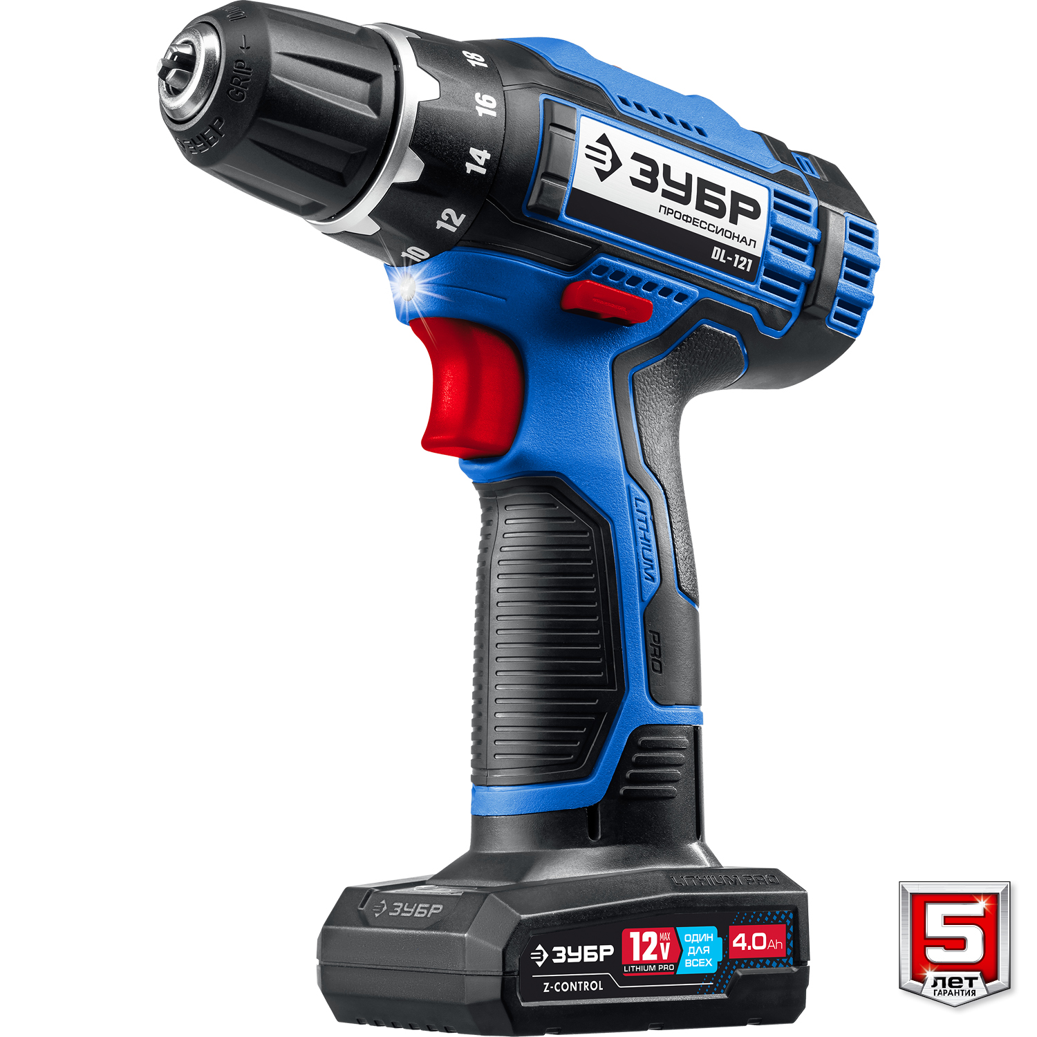 ЗУБР 12 В, 40 Н·м, 2 АКБ тип Т7 (4 А·ч), дрель-шуруповерт, сумка, Профессионал (DL-121-42)