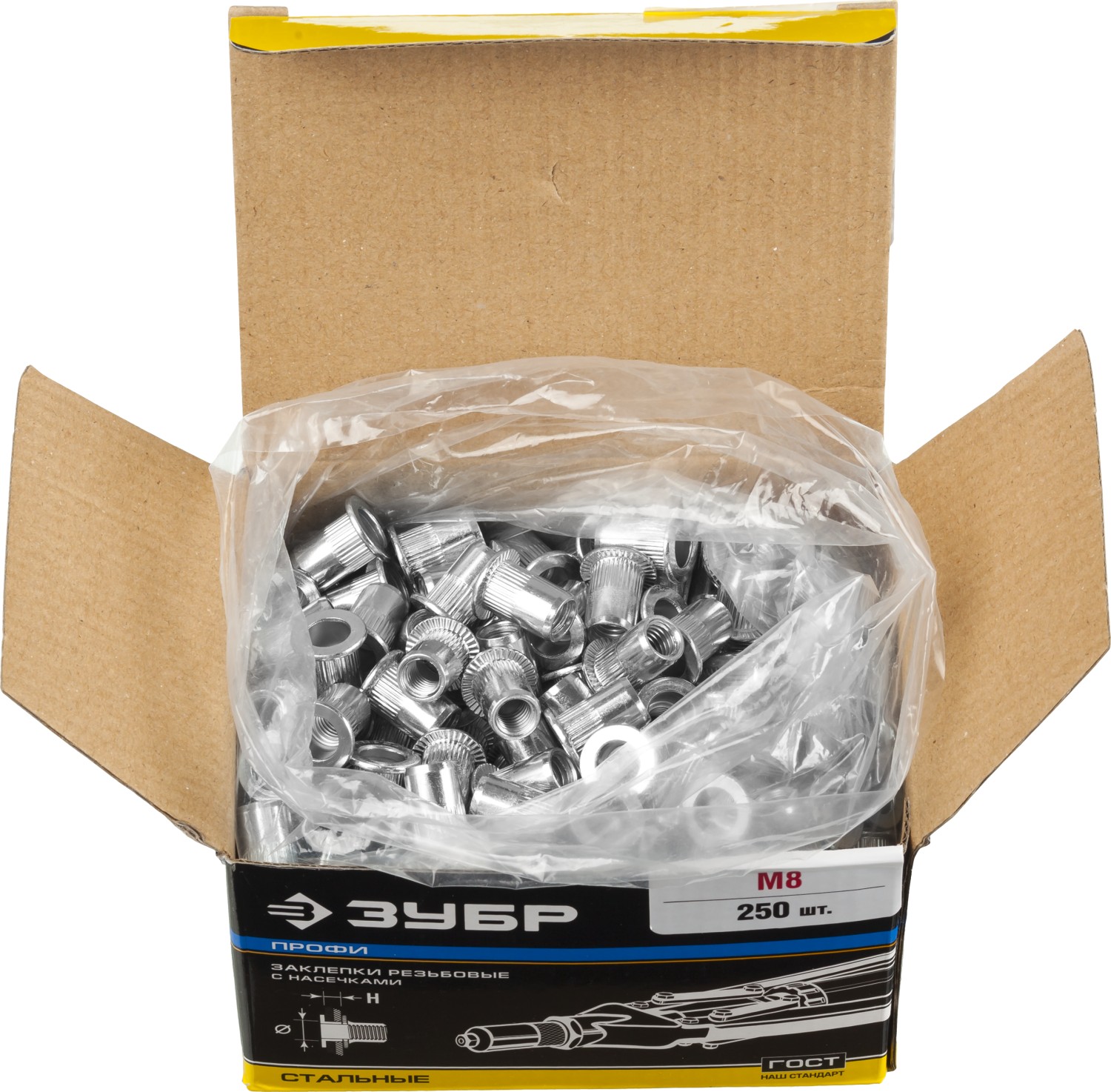 ЗУБР М8, станд. бортик, 250 шт, стальные резьбовые заклепки с насечками, Профессионал (31317-08)
