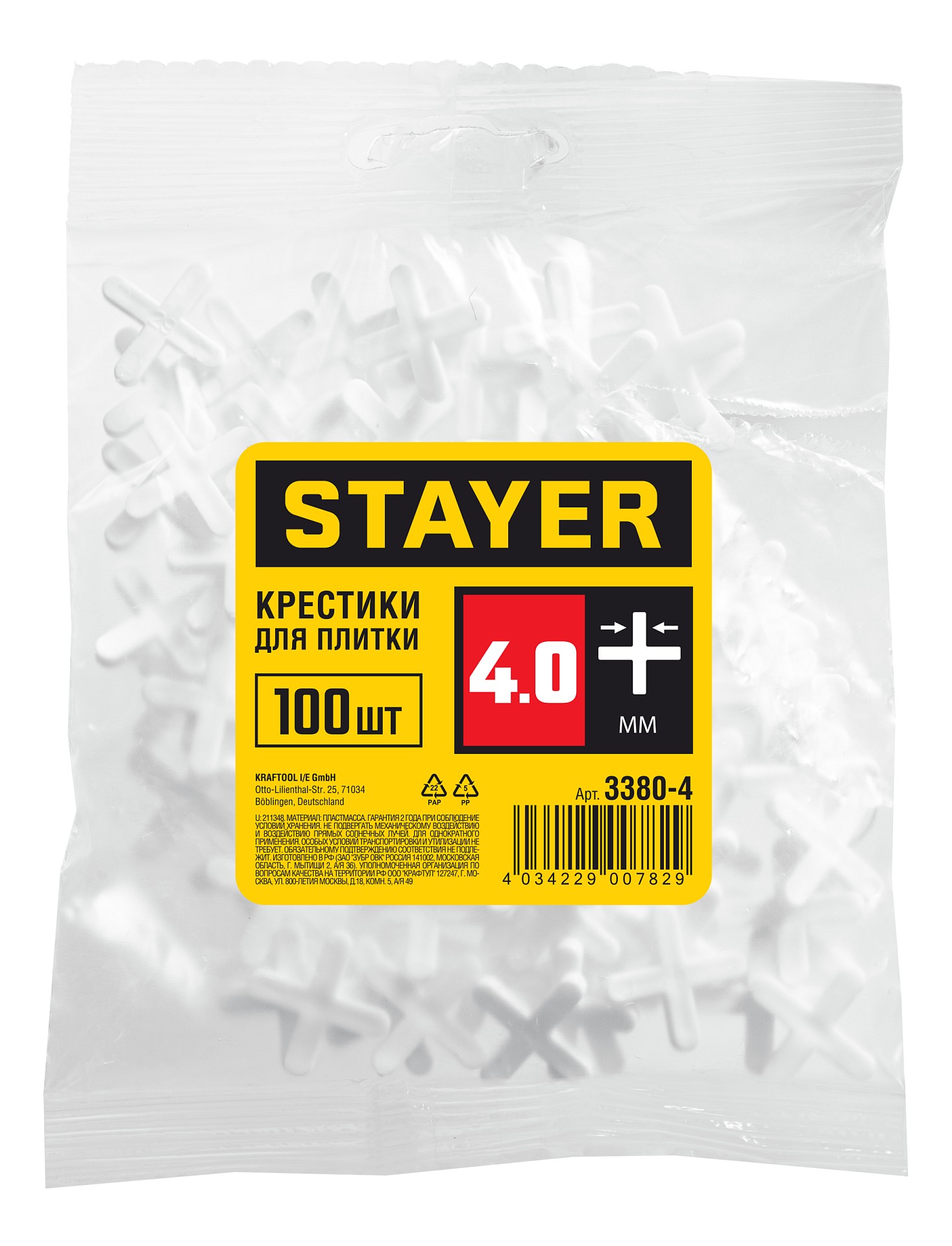 STAYER 4 мм, 100 шт, крестики для плитки (3380-4)