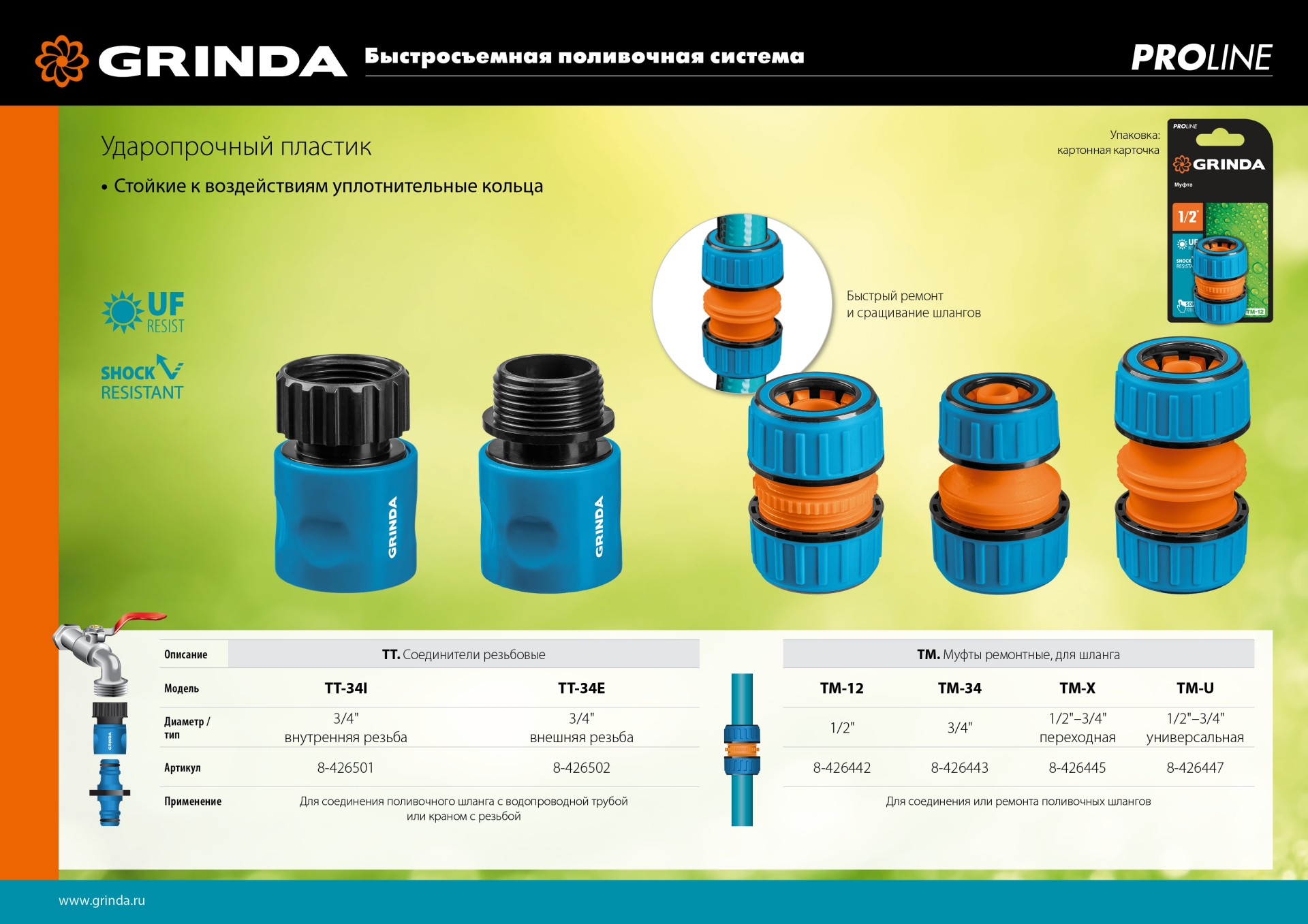 GRINDA TM-X, 1/2″ x 3/4, пластиковая с TPR, для шланга, ремонтная муфта, PROLine (8-426445)