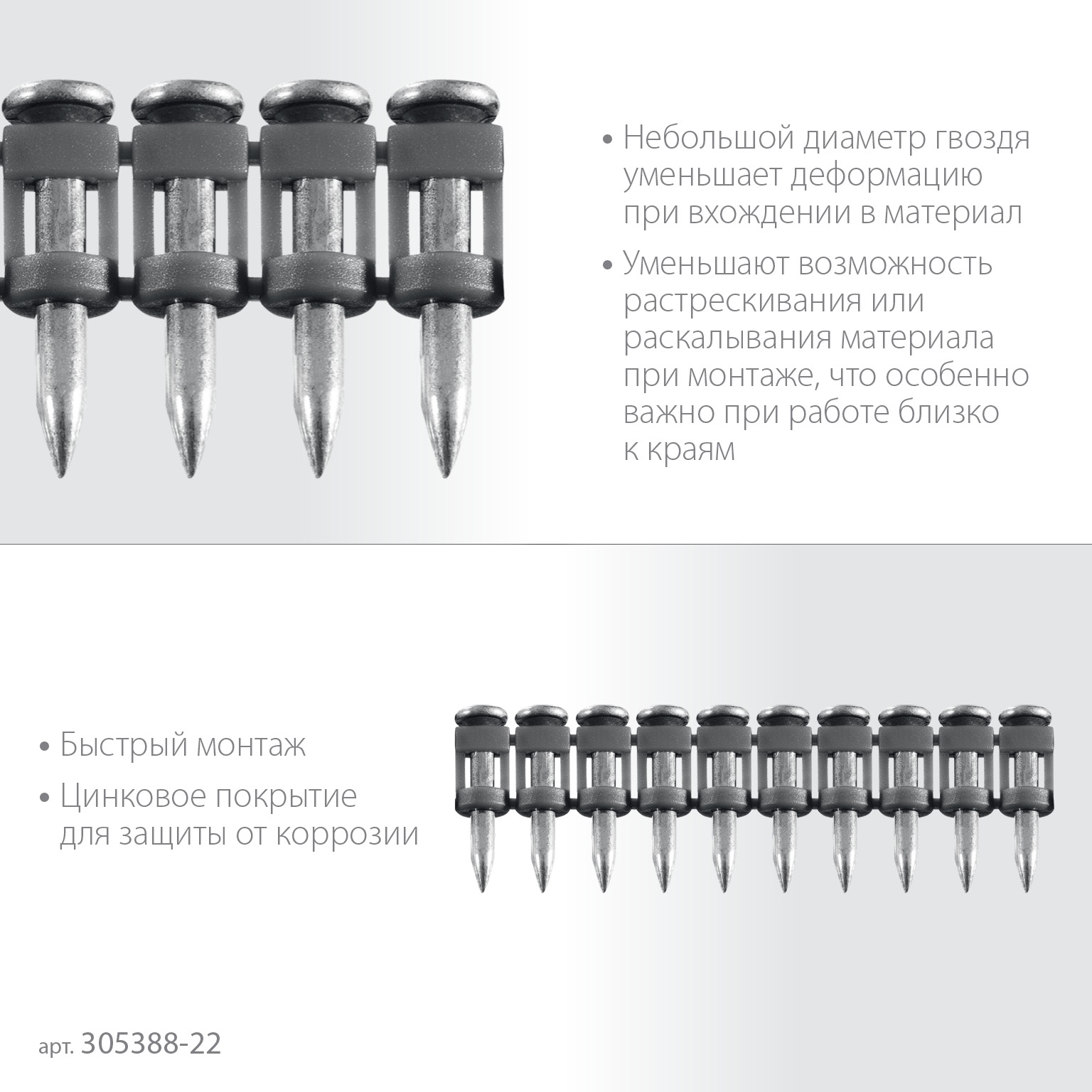ЗУБР CN 22 х 2.7 мм, гвозди по бетону оцинкованные, 1000 шт (305388-22)
