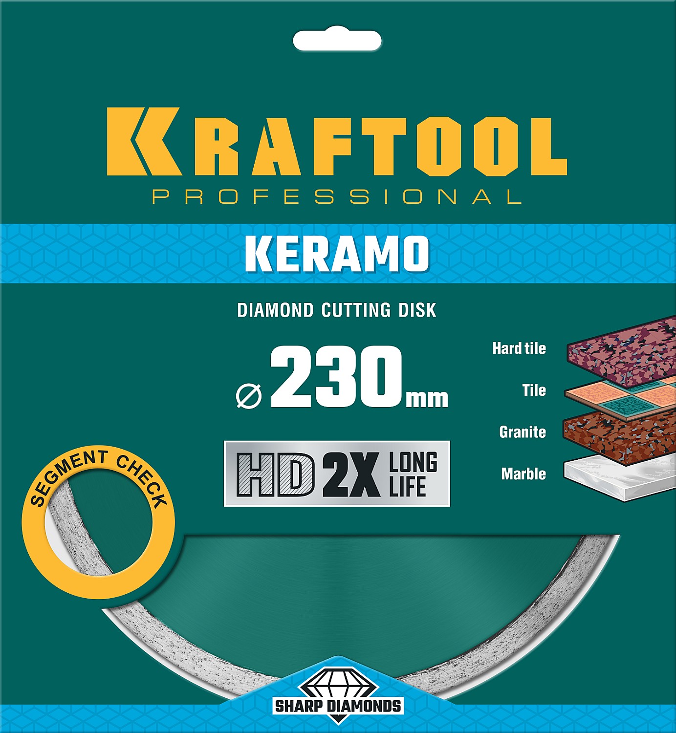 KRAFTOOL KERAMO, 230 мм, (22.2 мм, 10 х 2.2 мм), сплошной алмазный диск (36684-230)