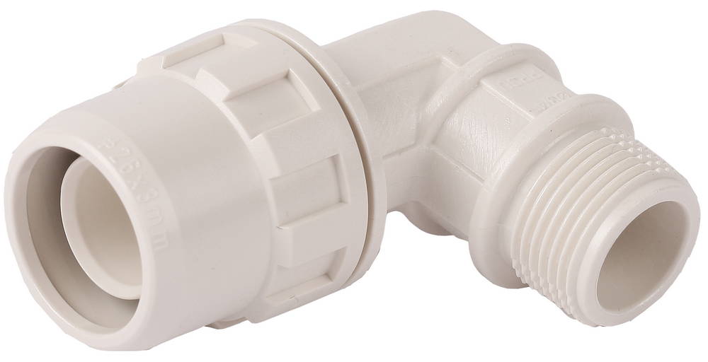 ЗУБР ШиреФит, штуцер с гайкой внешняя резьба 20 мм - 1/2″, угловая муфта (51465-20-1/2)