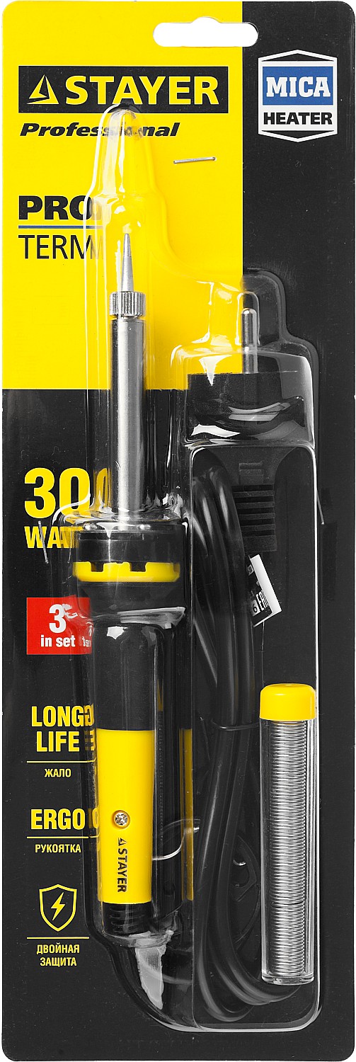 STAYER PROTerm, 30 Вт, конус, в наборе: припой + подставка, 2 К рукоятка, электропаяльник, Professional (55300-30)