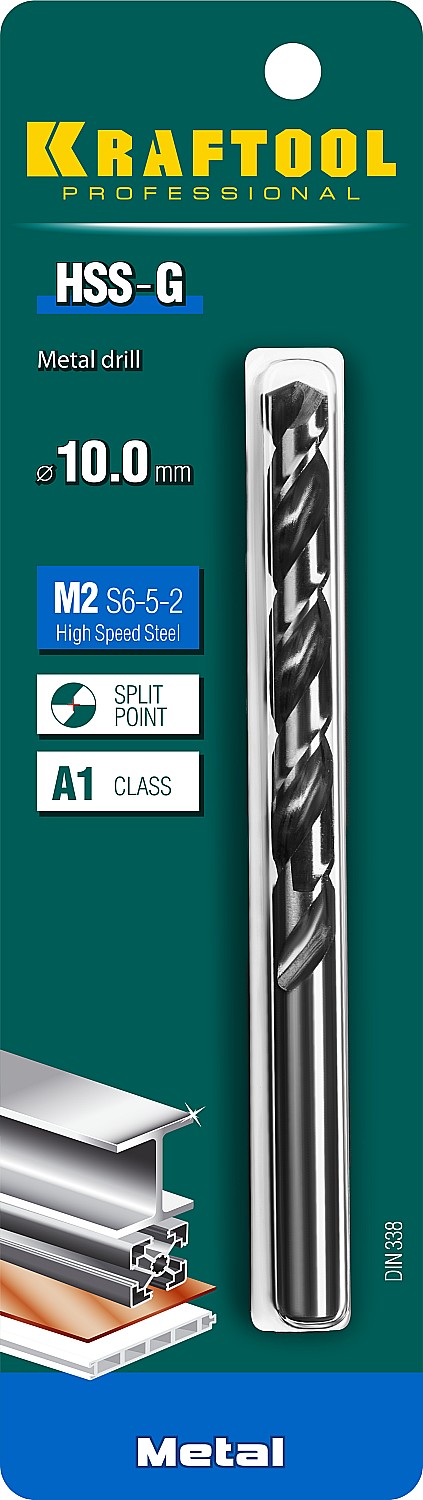 KRAFTOOL HSS-G, 10.0 х 133 мм, сталь P6M5, сверло по металлу (29651-10)