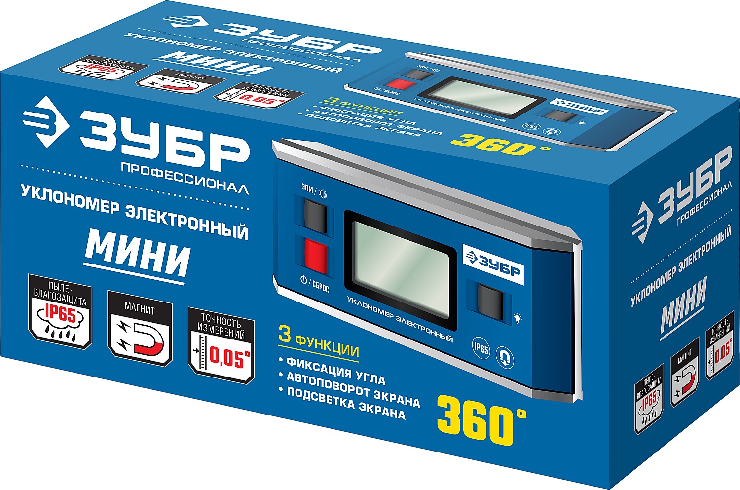 ЗУБР МИНИ, 0 - 90°, ±0.05°, электронный уровень-уклономер, Профессионал (34745)