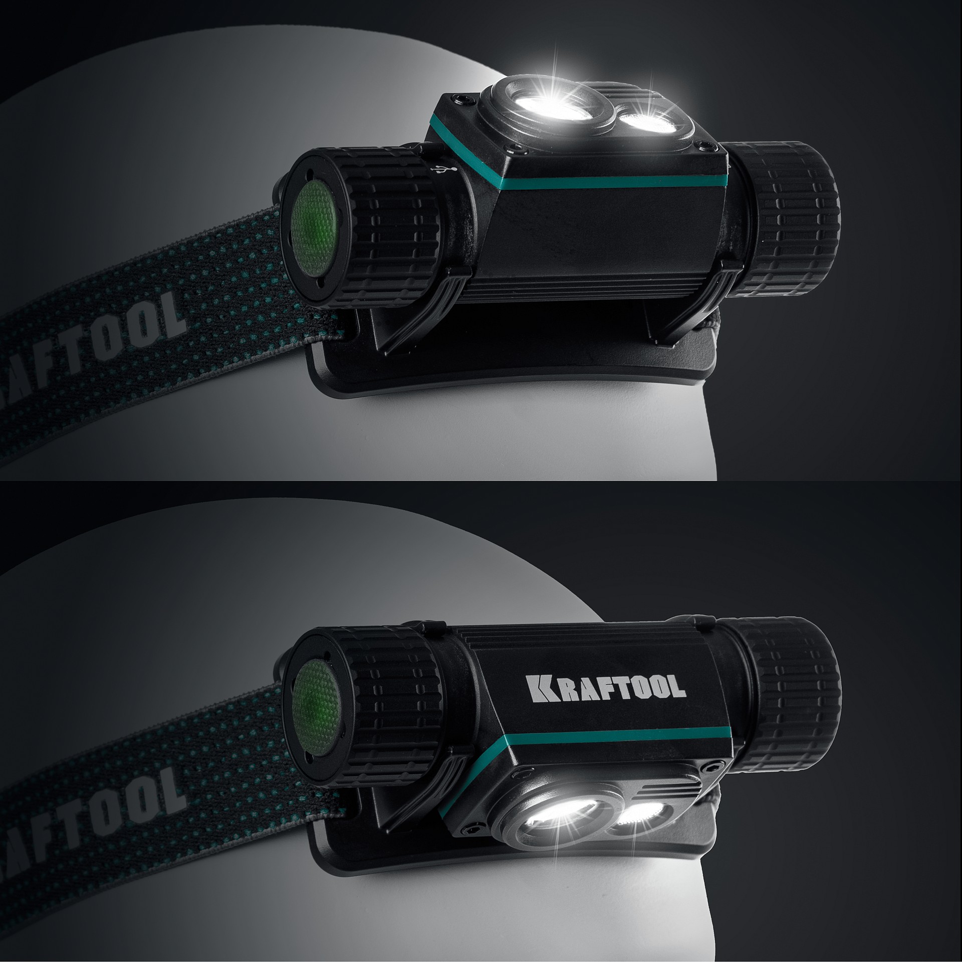 KRAFTOOL KH-7, 1000 лм, 4 режима, 3в1 аккумуляторный налобный/ручной фонарь, 2200мАч (56450)