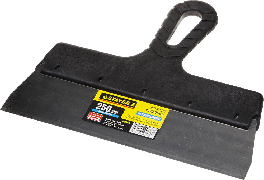 STAYER PROFlat, 250 мм, пластиковая ручка, нержавеющий фасадный шпатель, Professional (1008-25)