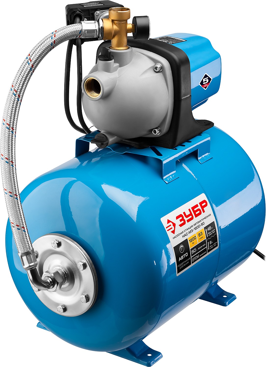 ЗУБР 1200 Вт, бак 50 л, автоматическая насосная станция (НАС-М3-1200-50)