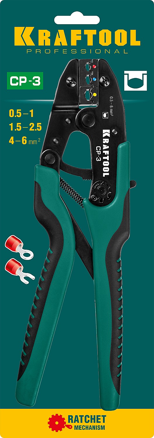 KRAFTOOL CP-3, 0.5 - 6 мм2, для изолированных наконечников и соединительных муфт, пресс-клещи (45461-3)