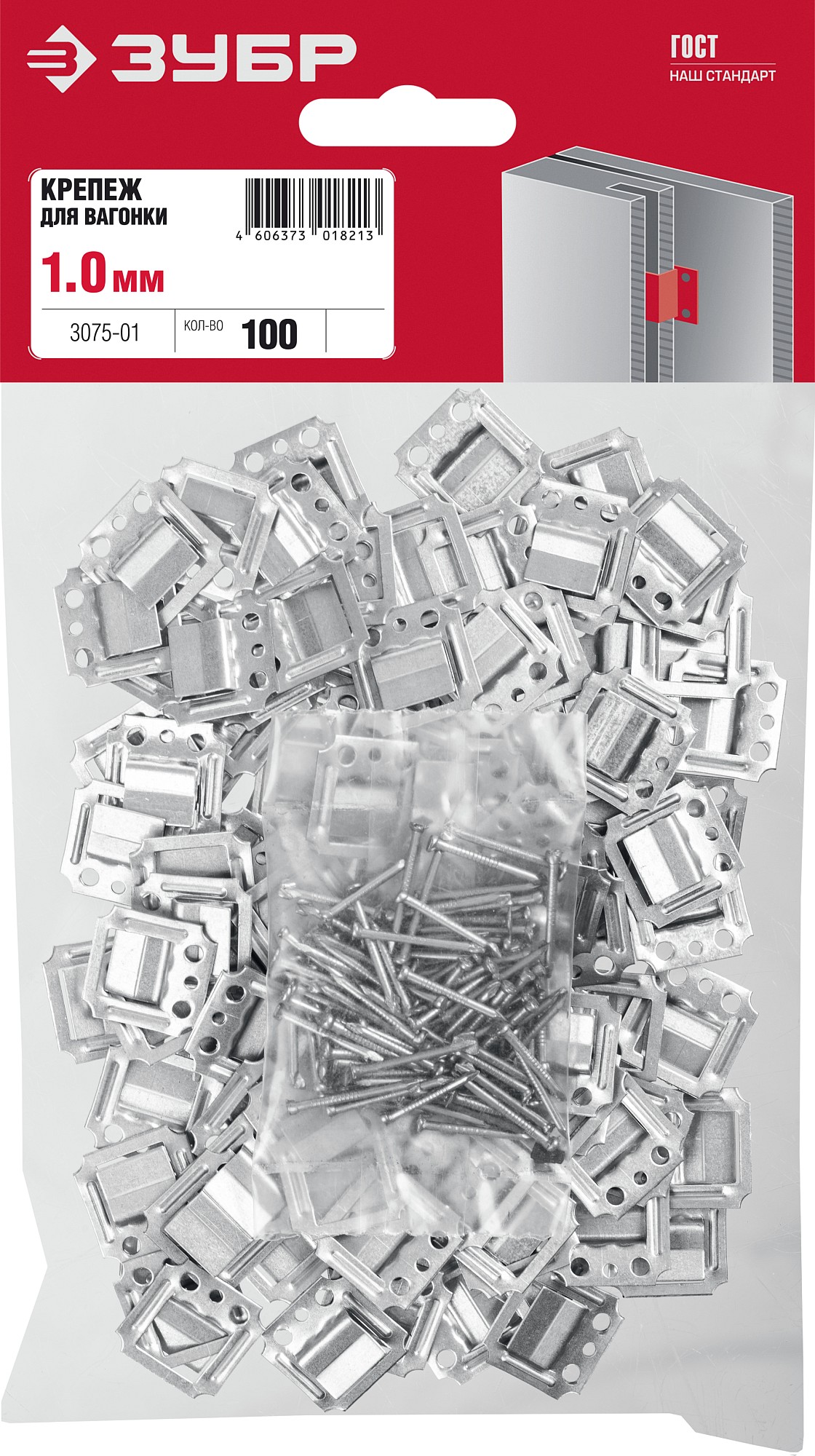 ЗУБР Кляймер, 1 мм, цинк, 100 шт, крепеж для вагонки (3075-01)