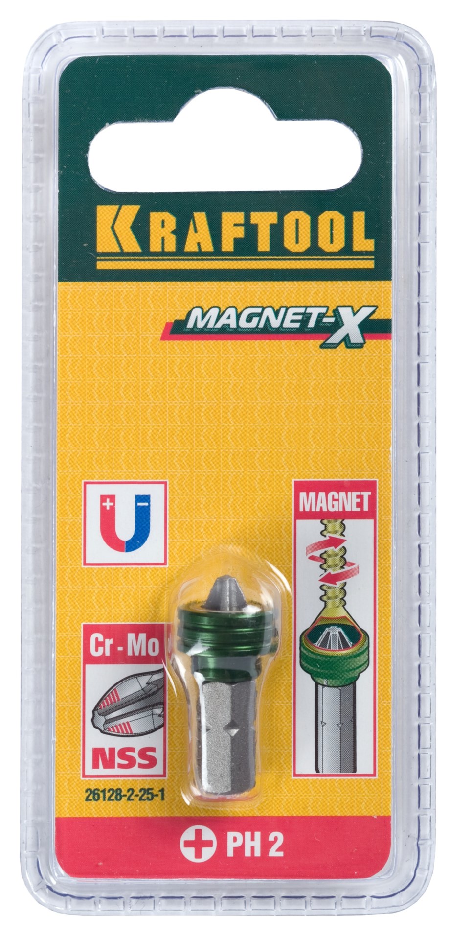 KRAFTOOL Magnet-X PH2, 25 мм, 1 шт, бита с магнитным держателем-ограничителем (26128-2-25-1)
