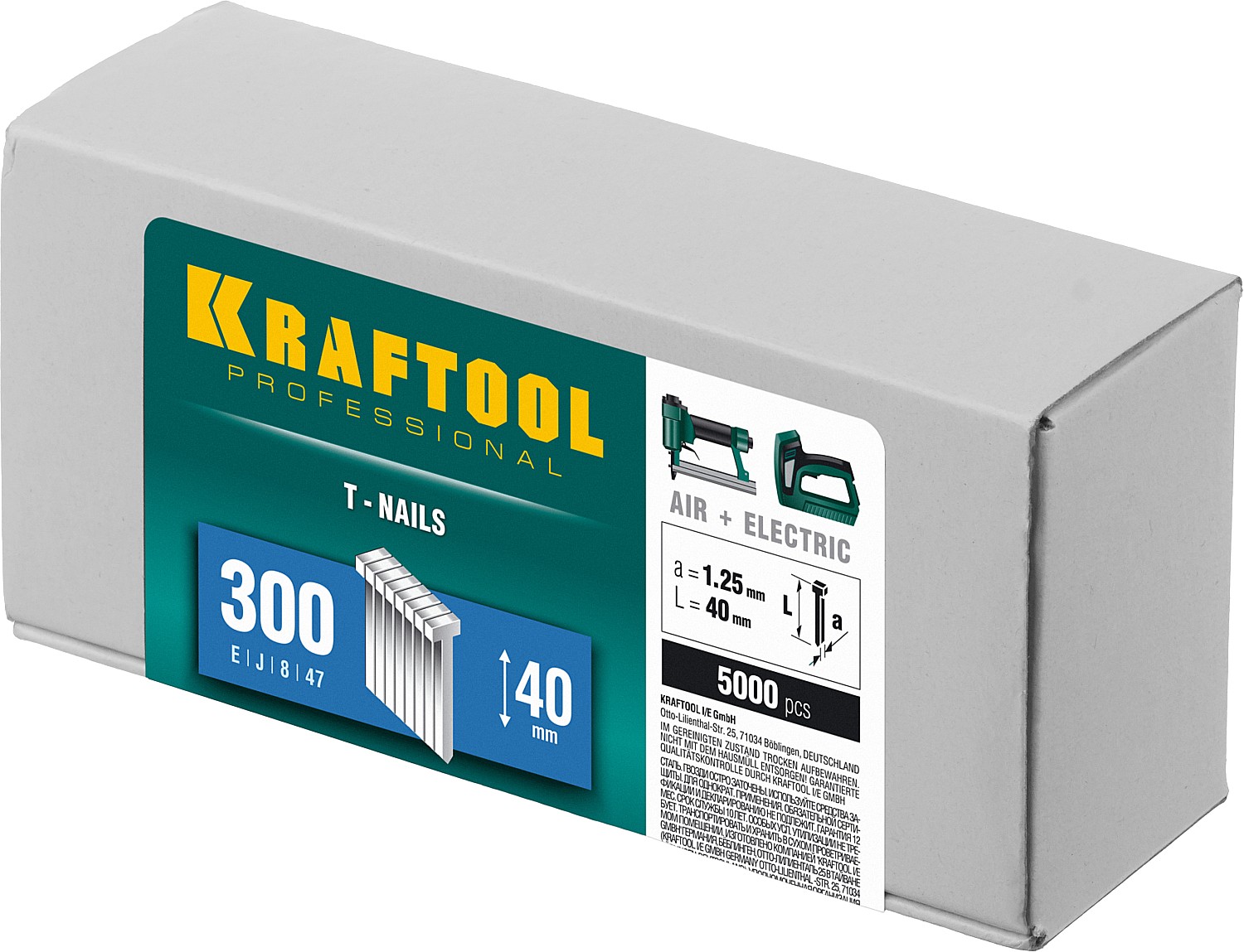KRAFTOOL гвозди тип 300 (47/J/ F), 40 мм, калибр 18GA. 5000 шт (31785-40)