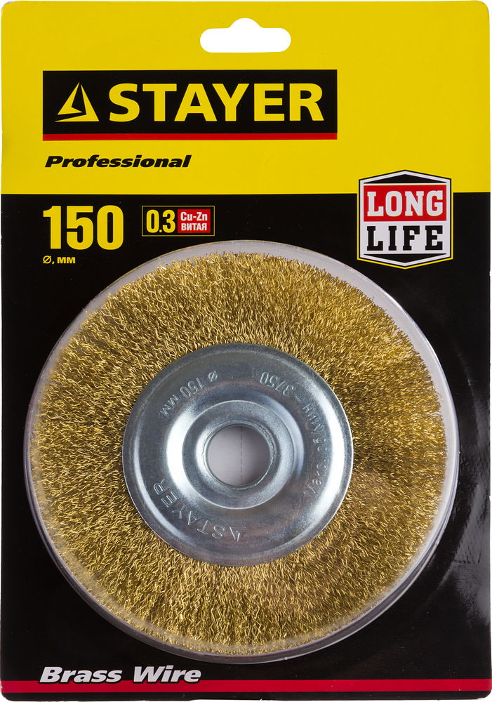 STAYER 150 мм, витая стальная латунированная проволока 0.3 мм, щетка дисковая для УШМ, Professional (35122-150)