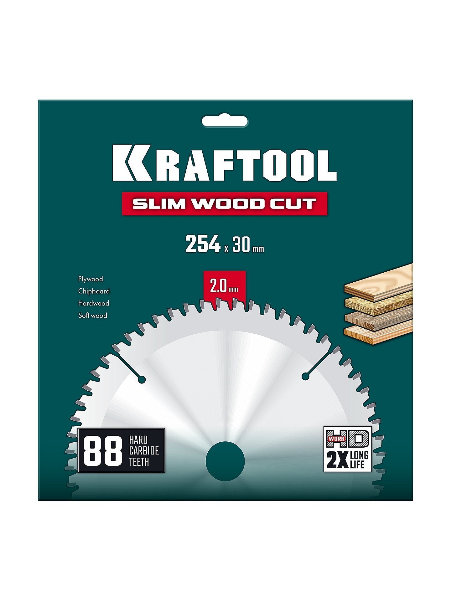 KRAFTOOL Slim wood cut 254 х 30 x 2.0 мм, 88Т, диск пильный по дереву, (36955-254-30-88)