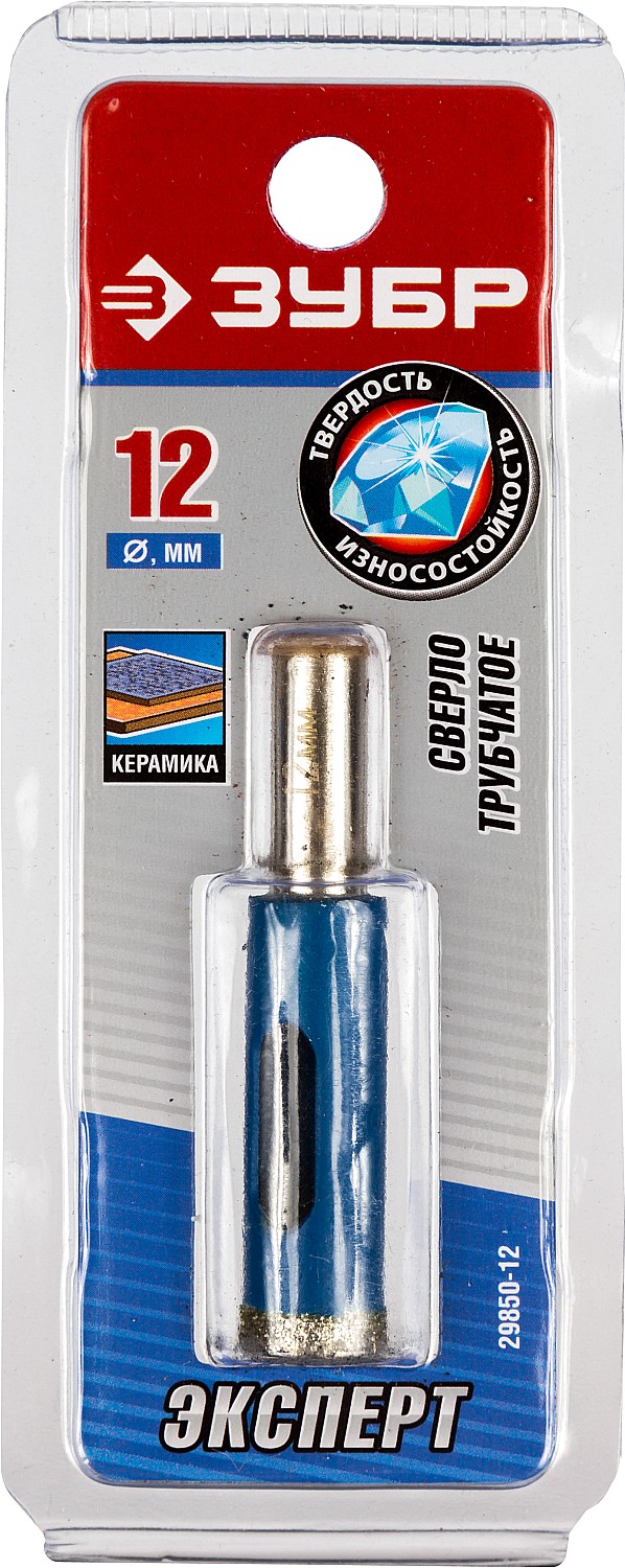 ЗУБР АГК, d 12 мм, Р60, алмазное трубчатое сверло, Профессионал (29850-12)