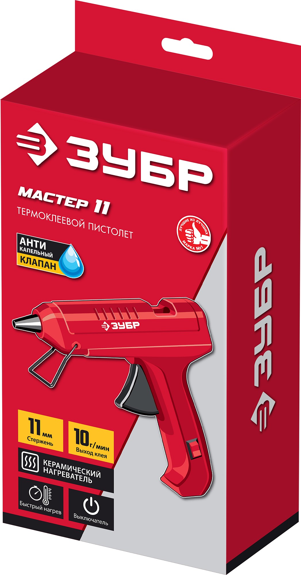 ЗУБР d 11 мм, выход клея 10 г/мин, электрический термоклеевой пистолет (06851-11)
