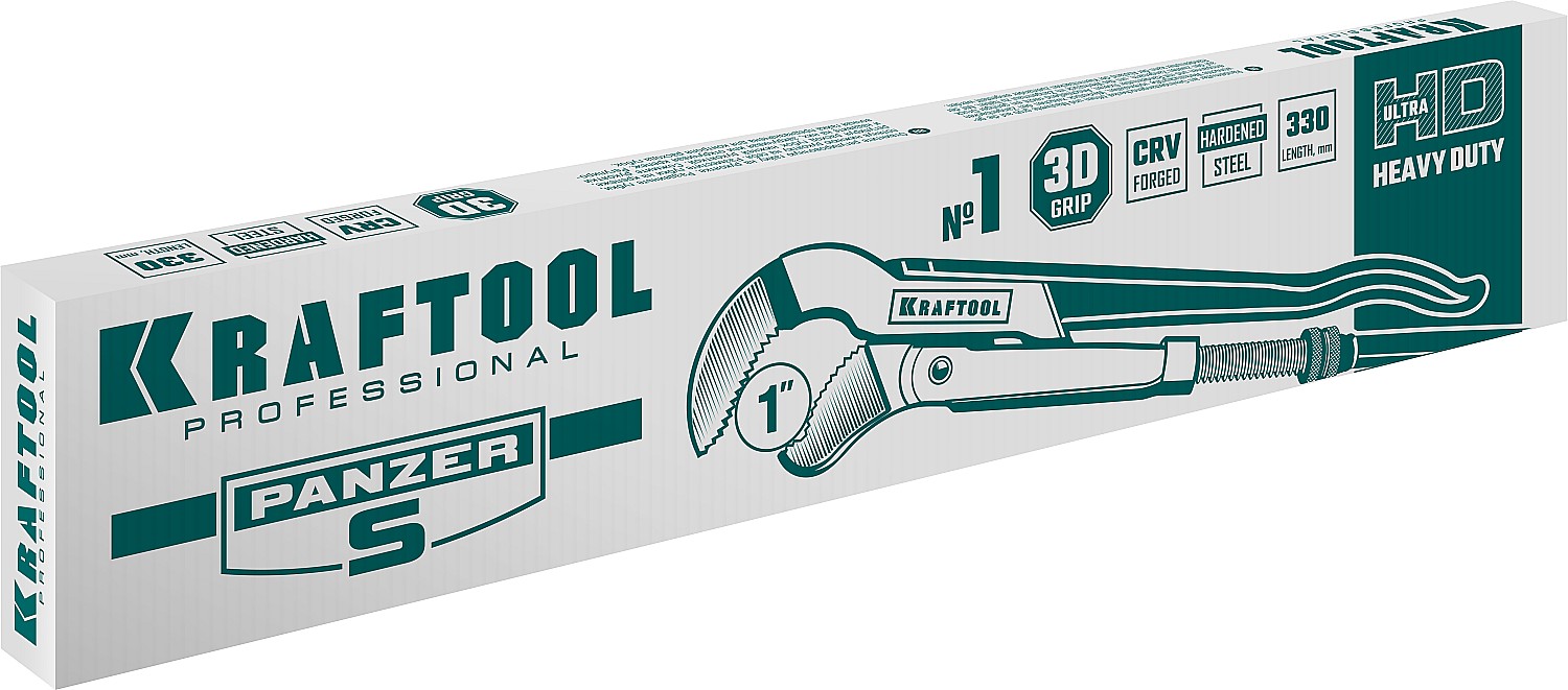 KRAFTOOL PANZER-S, №1, 1″, 330 мм, трубный ключ с изогнутыми губками (2733-10)