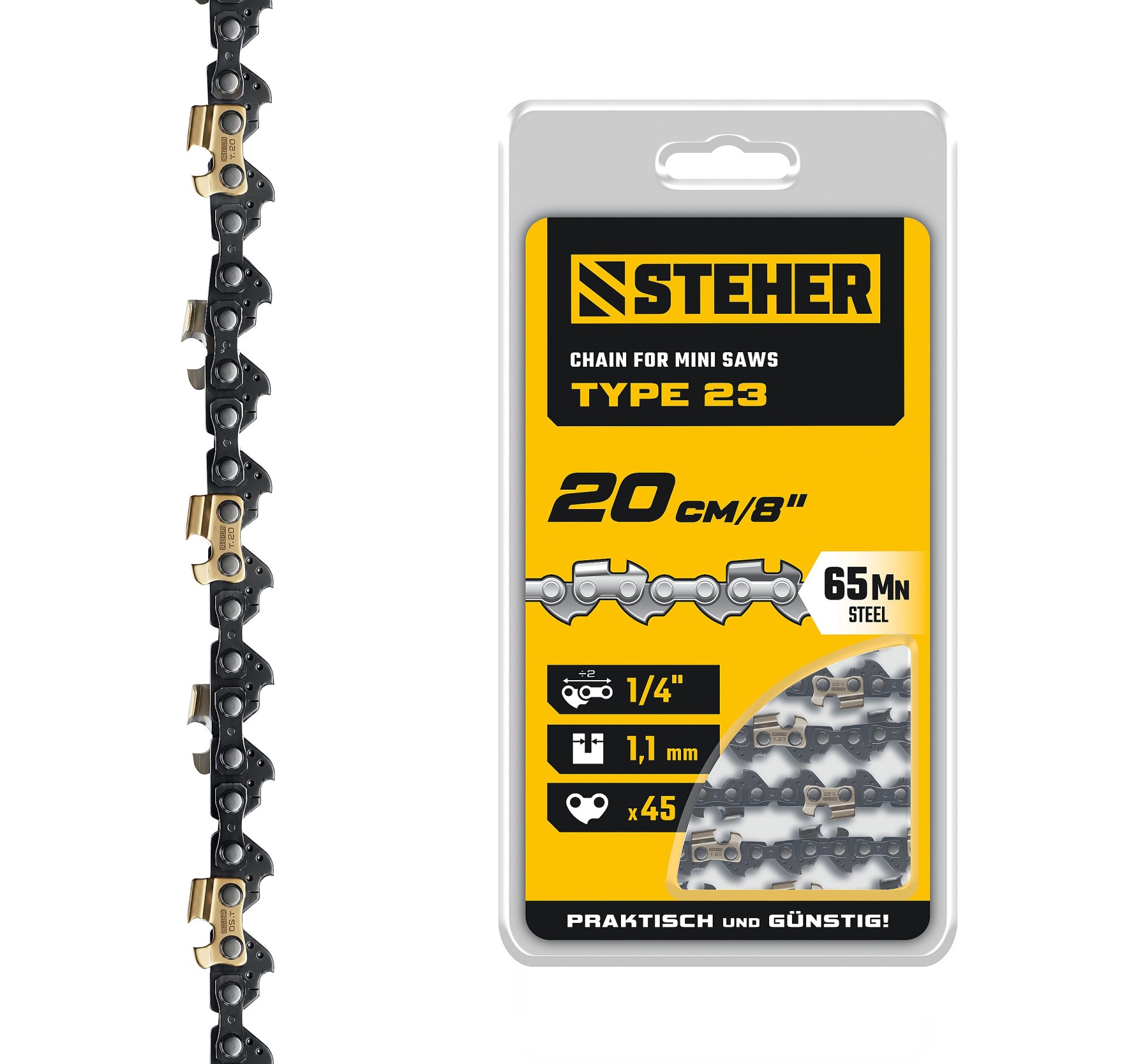 STEHER тип 23, 20 см, шаг 1/4″, паз 1.1 мм, 45 звеньев, цепь (75323-20)