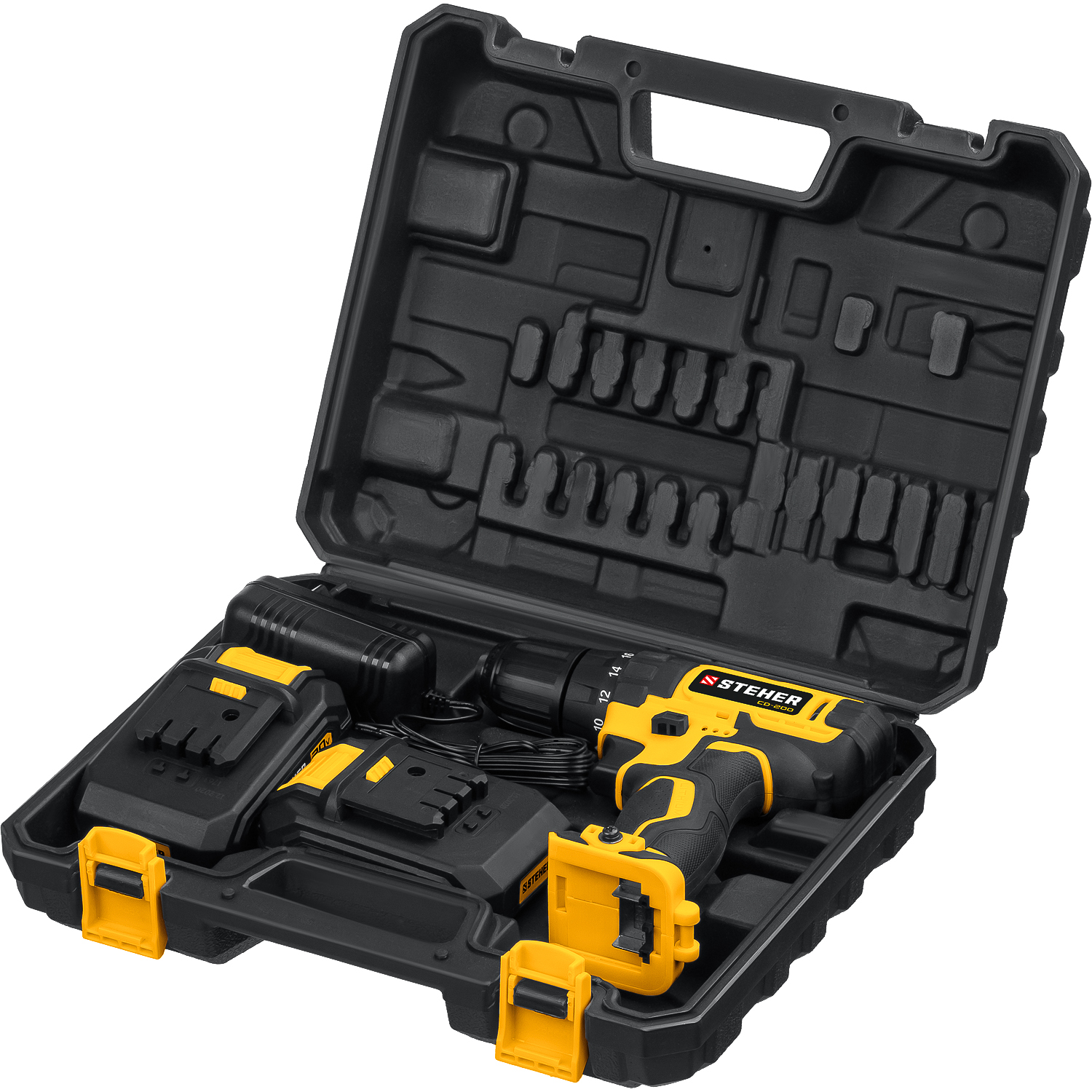 STEHER V1, 20 В, 40 Н·м, 2 АКБ (2 А·ч), дрель-шуруповерт, кейс (CD-200-2)
