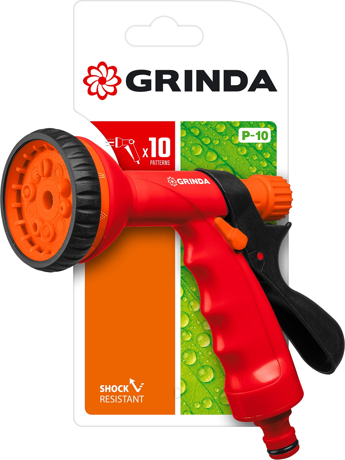 GRINDA P-10, 10 режимов, курок сзади, пластиковый, поливочный пистолет (8-427373)