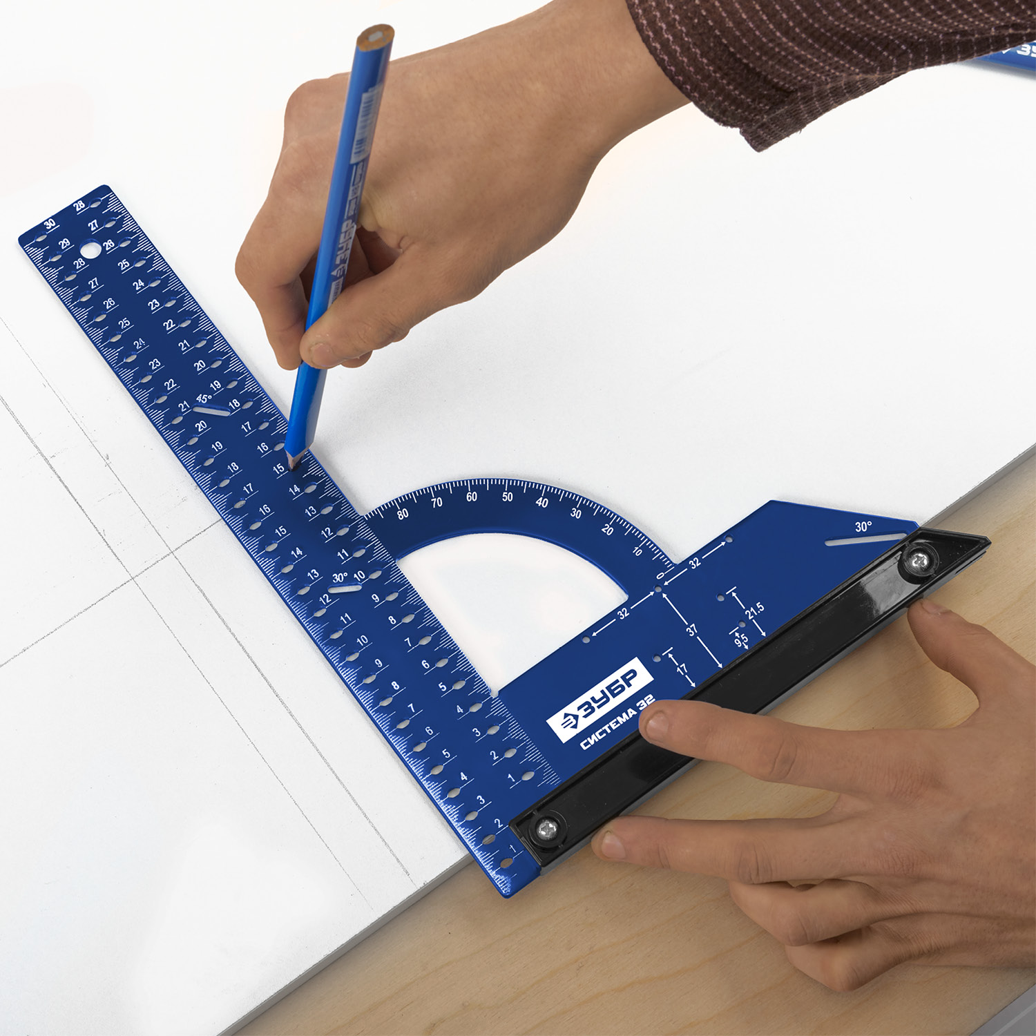 ЗУБР Система-32, разметочный мебельный угольник, Профессионал (34398-30)