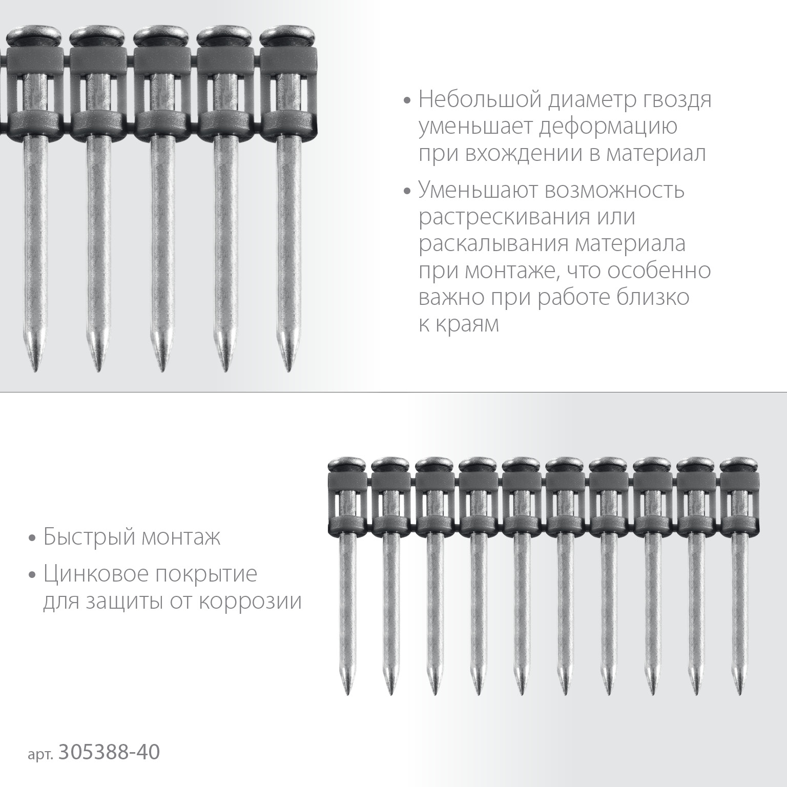 ЗУБР CN 40 х 2.7 мм, гвозди по бетону оцинкованные, 1000 шт (305388-40)