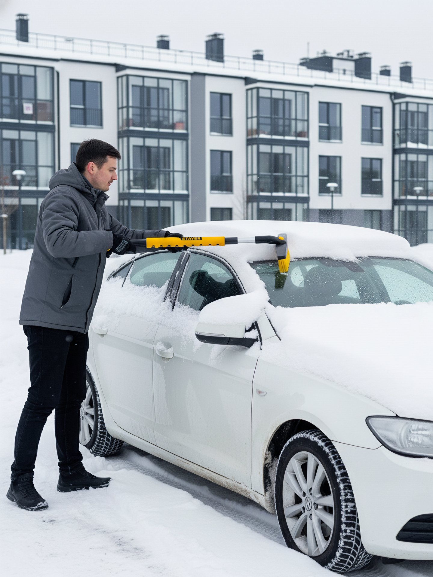 STAYER телескопическая щётка с поворотной головой от снега автомобильная, 805-1065 мм (61048)