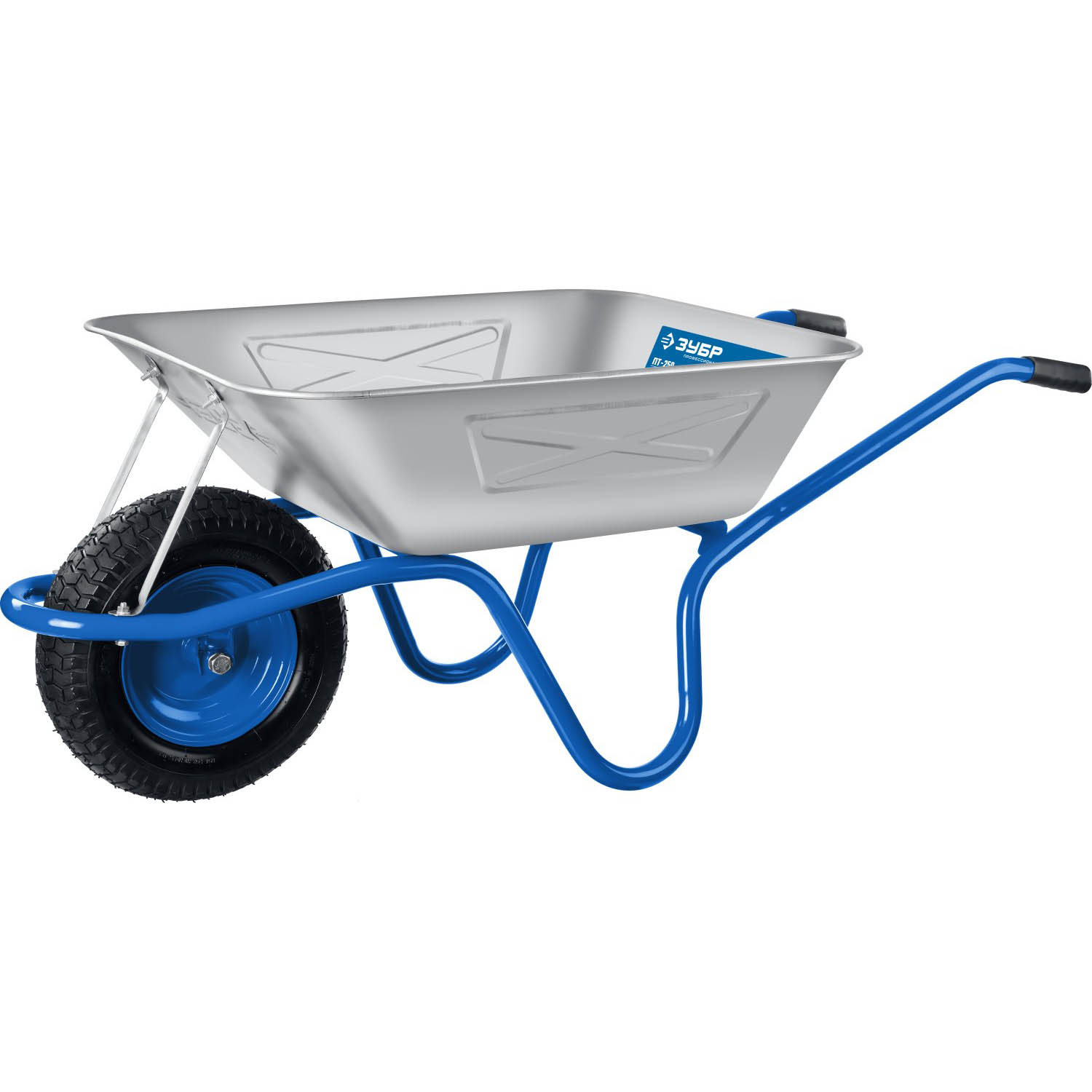 ЗУБР ПТ-250, 130 л, 250 кг, широкое пневматическое колесо, одноколесная, строительная тачка, Профессионал (39907)