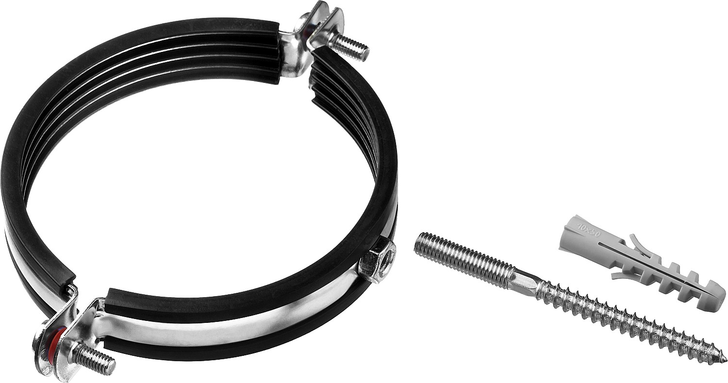 ЗУБР 4″, цинк, 1 шт, трубный хомут с сантехнической шпилькой и дюбелем (37866-107-116)