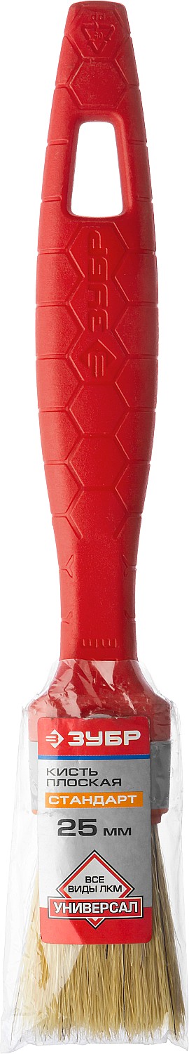 ЗУБР УНИВЕРСАЛ, 25 мм, 1″, светлая натуральная щетина, пластмассовая ручка, все виды ЛКМ, плоская кисть (01015-025)