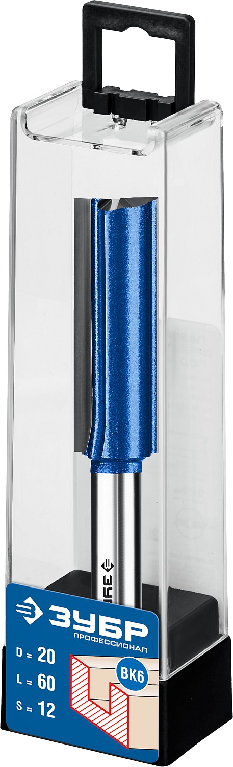 ЗУБР 20 x 60 мм, хвостовик 12 мм, фреза пазовая прямая с нижними подрезателями, Профессионал (28755-20-60)