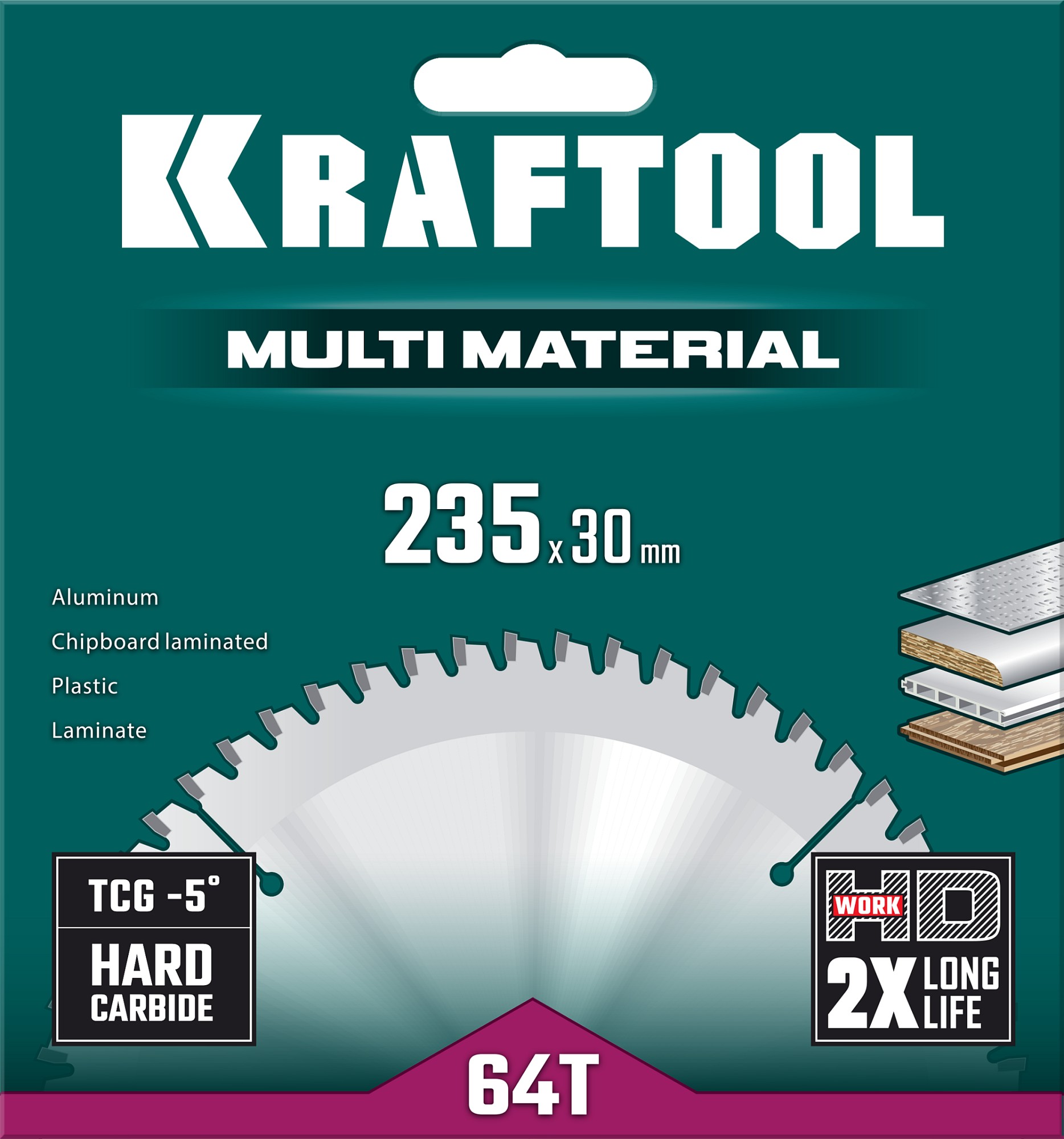 KRAFTOOL Multi Material, 235 х 30 мм, 64Т, пильный диск по алюминию (36953-235-30)