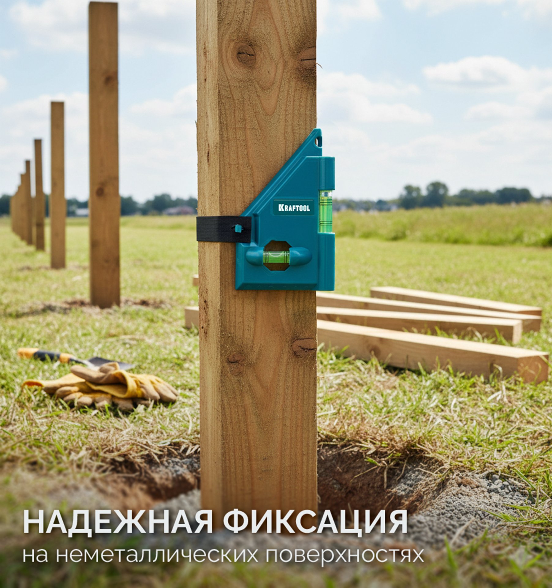 KRAFTOOL POST-LEVEL, 3 глазка, магнитный угловой уровень (34788)