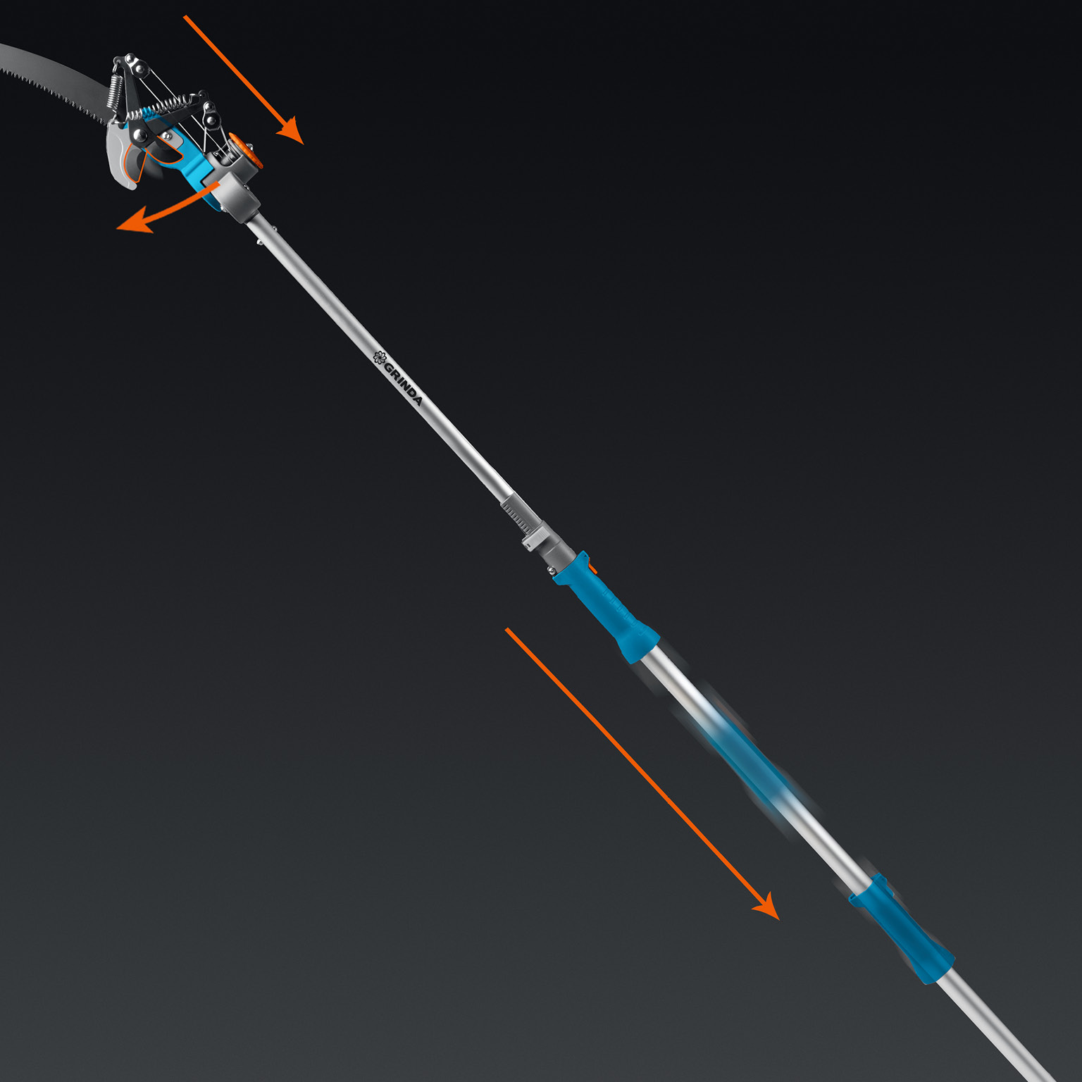 GRINDA GX-4000, длина 2-2,8 м, пила 350мм, рез до 30 мм, лезвия из нержавеющей стали, телескопический высоторез с пилой, PROLine (424530)