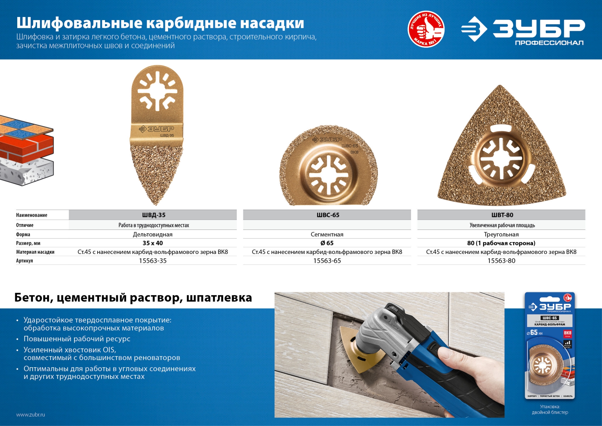 ЗУБР ШВС-65 UniLock, 65 мм, OIS-хвост., насадка сегментная шлифовальная, Профессионал (15563-65)